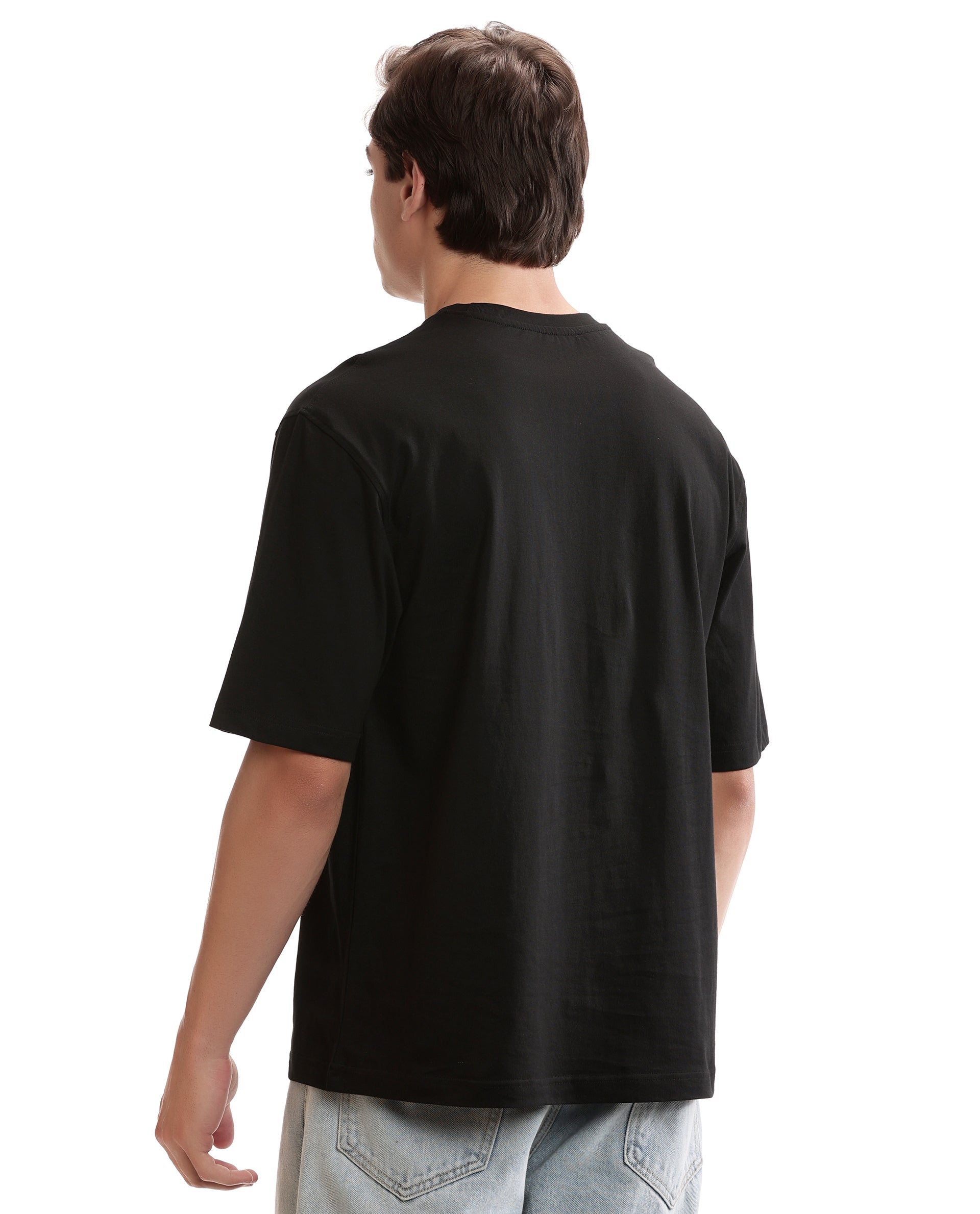 Charcoal Black Single Jersey Crew Neck Oversized T-Shirt