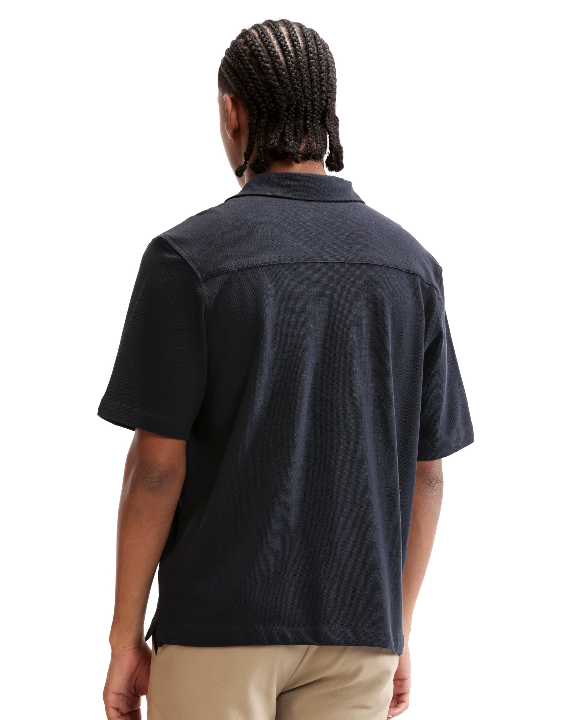 Midnight Navy Blue Pique Knit Shirt with HD Print