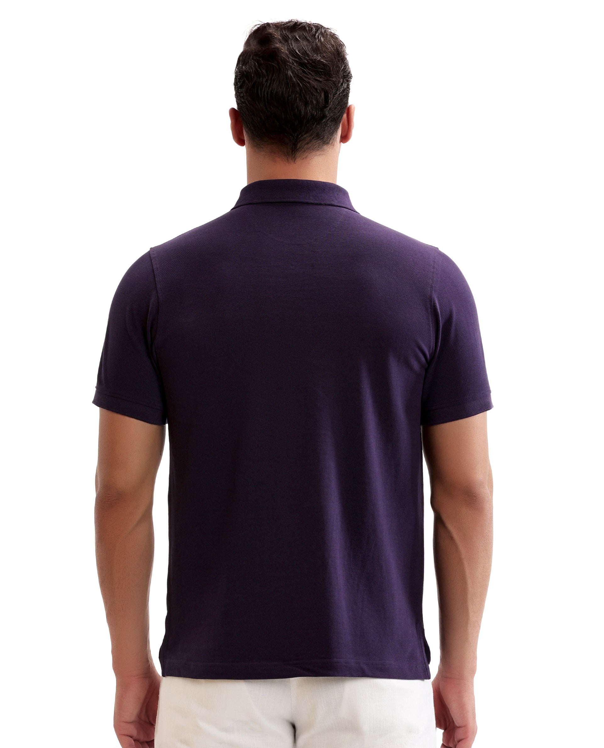 Deep Purple Pique Polo with Metal Buttons, 7C Metal Badge