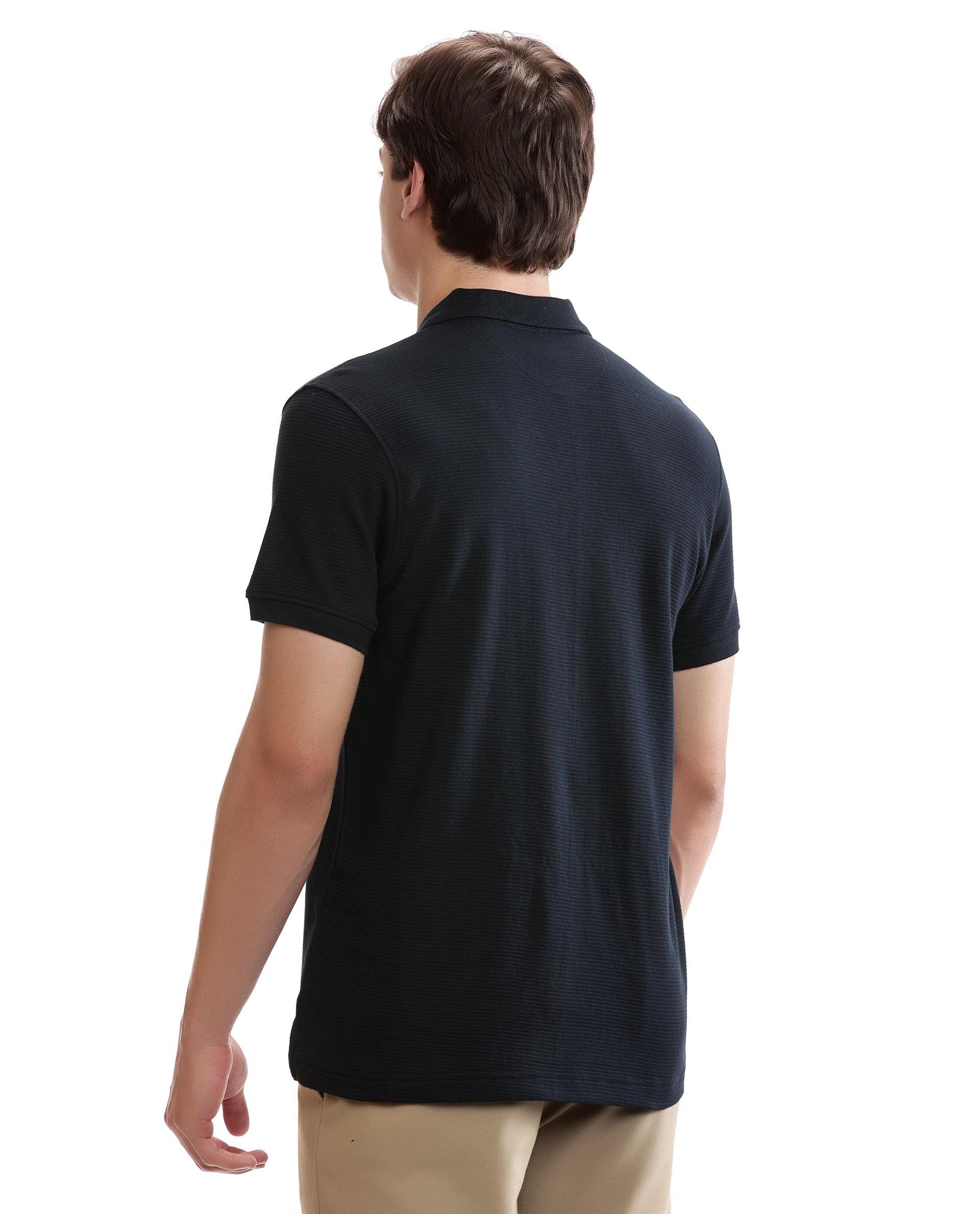 Midnight Navy Blue Knitted Ottoman Polo with 7C Metal Insignia