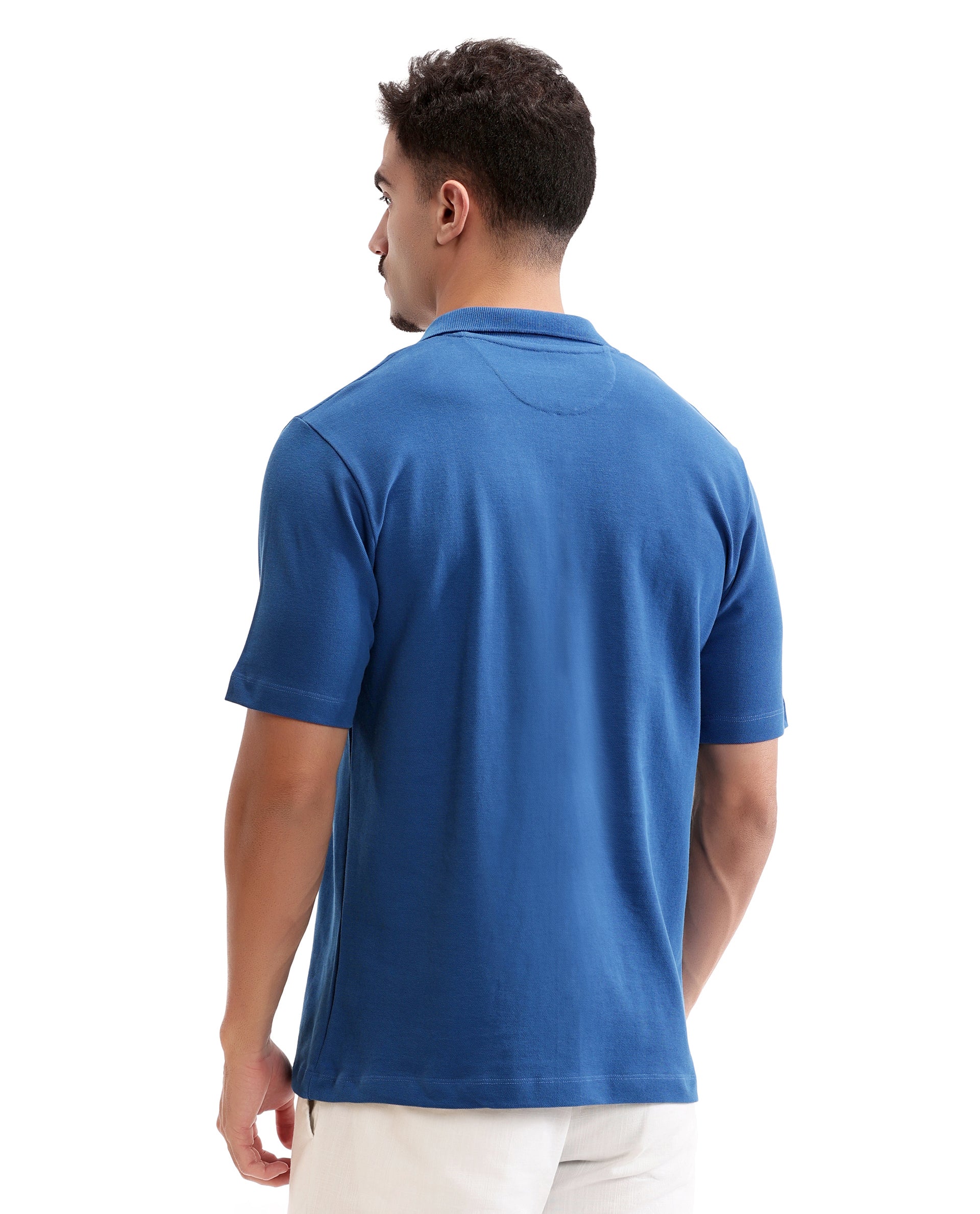 Imperial Prussian Blue Pique Johnny Collar Polo with HD Print