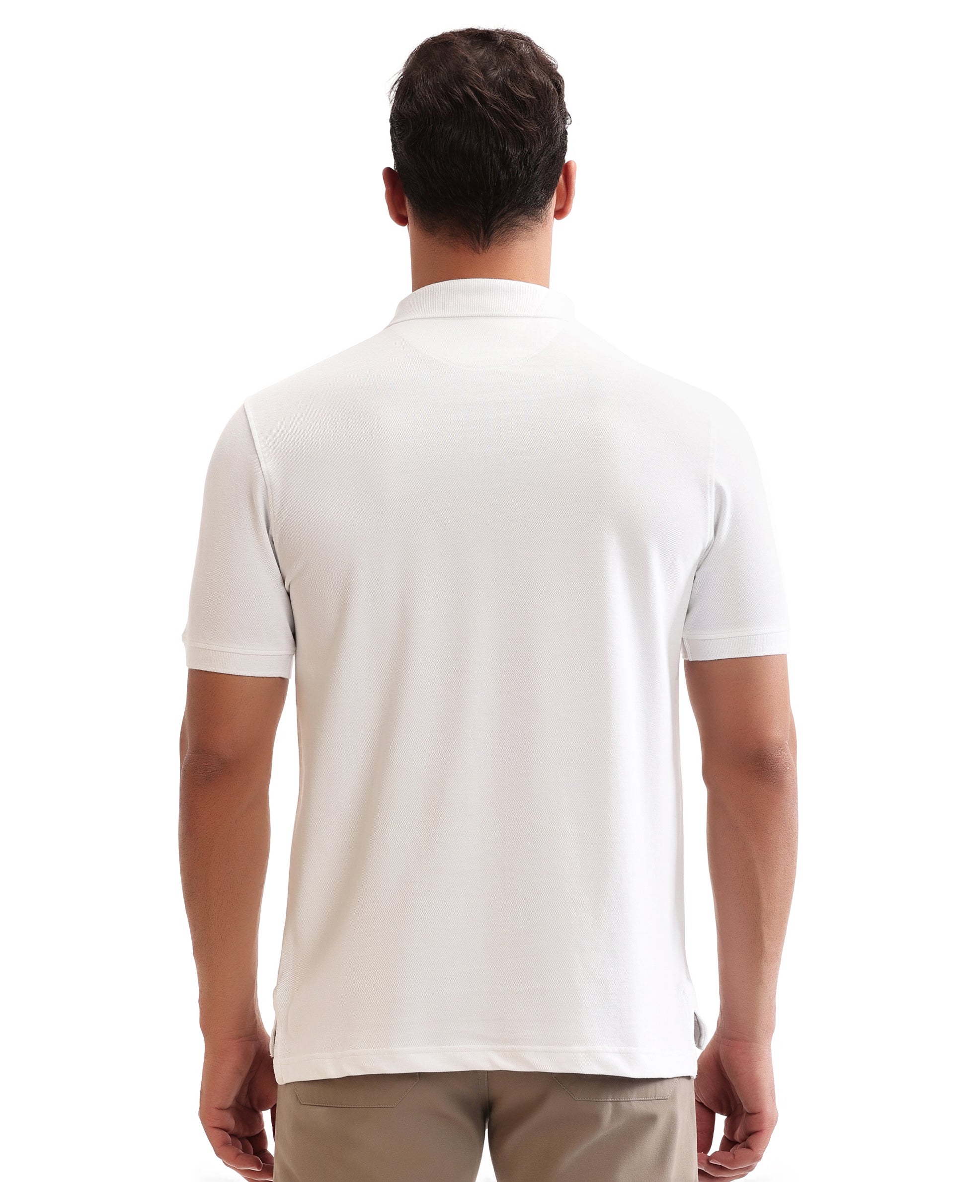 Pure White Pique Polo with 7C Snap Buttons, Metal Badge
