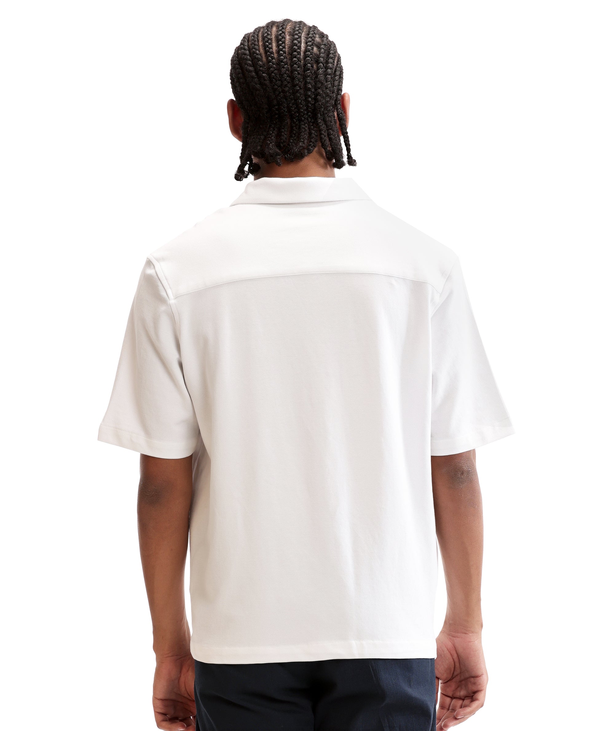 Pure White Pique Knit Shirt with HD Print