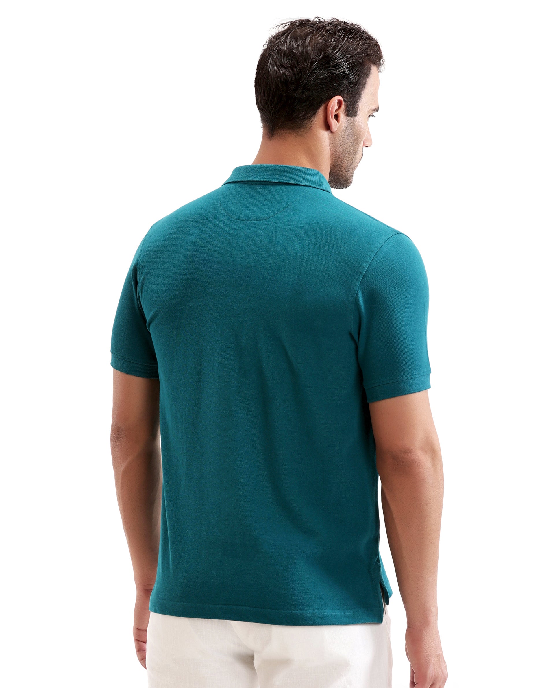 Ocean Teal Pique Polo with Metal Buttons, 7C Metal Badge