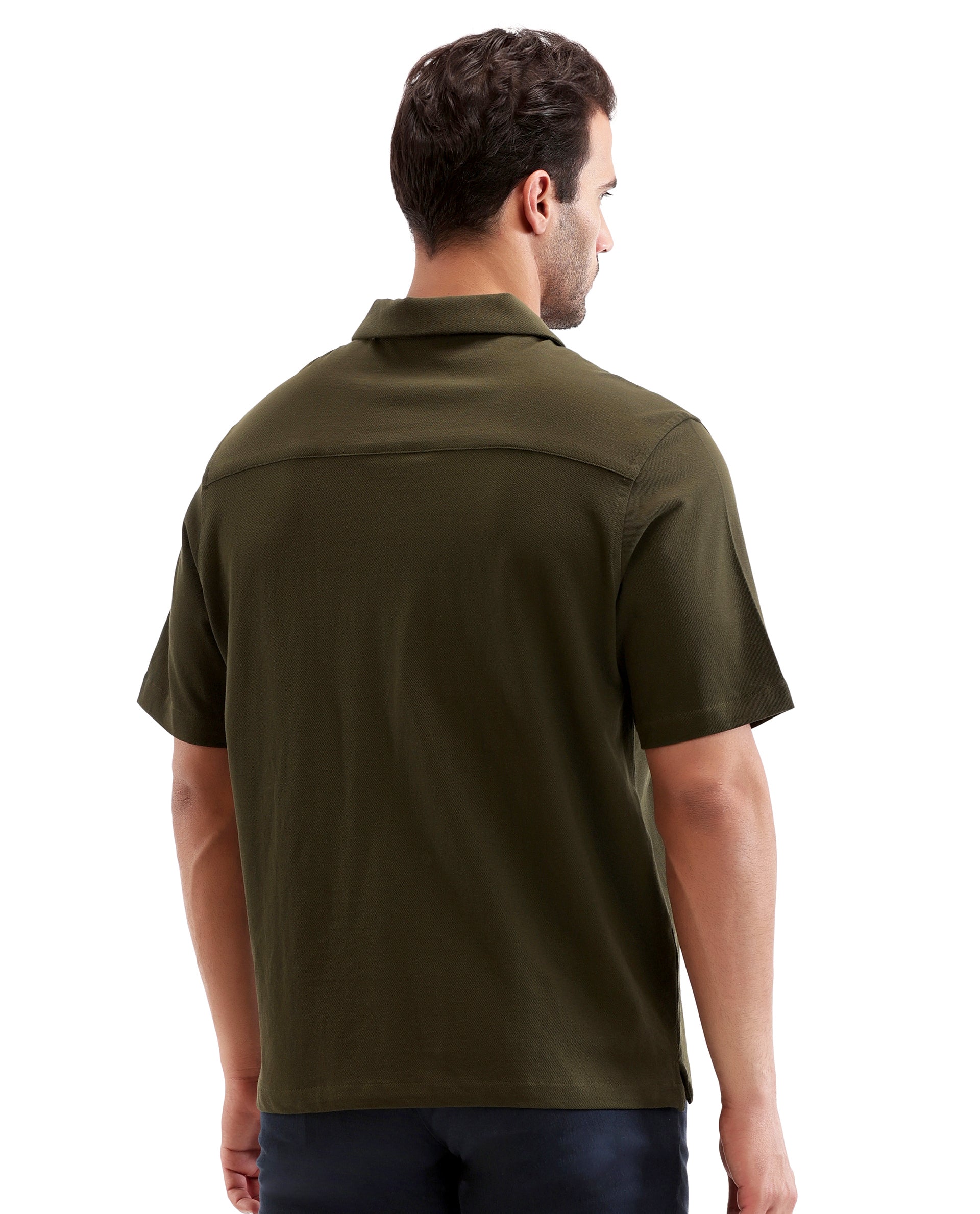 Vintage Olive Pique Knit Shirt with 7C Engraved Snap Buttons, Gun Metal Badge