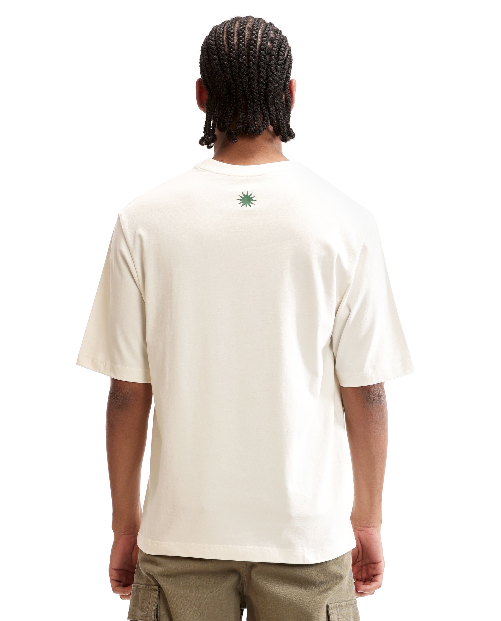 Ivory White Single Jersey Crew Neck Oversized T-Shirt with Deep Forest Green HD Print