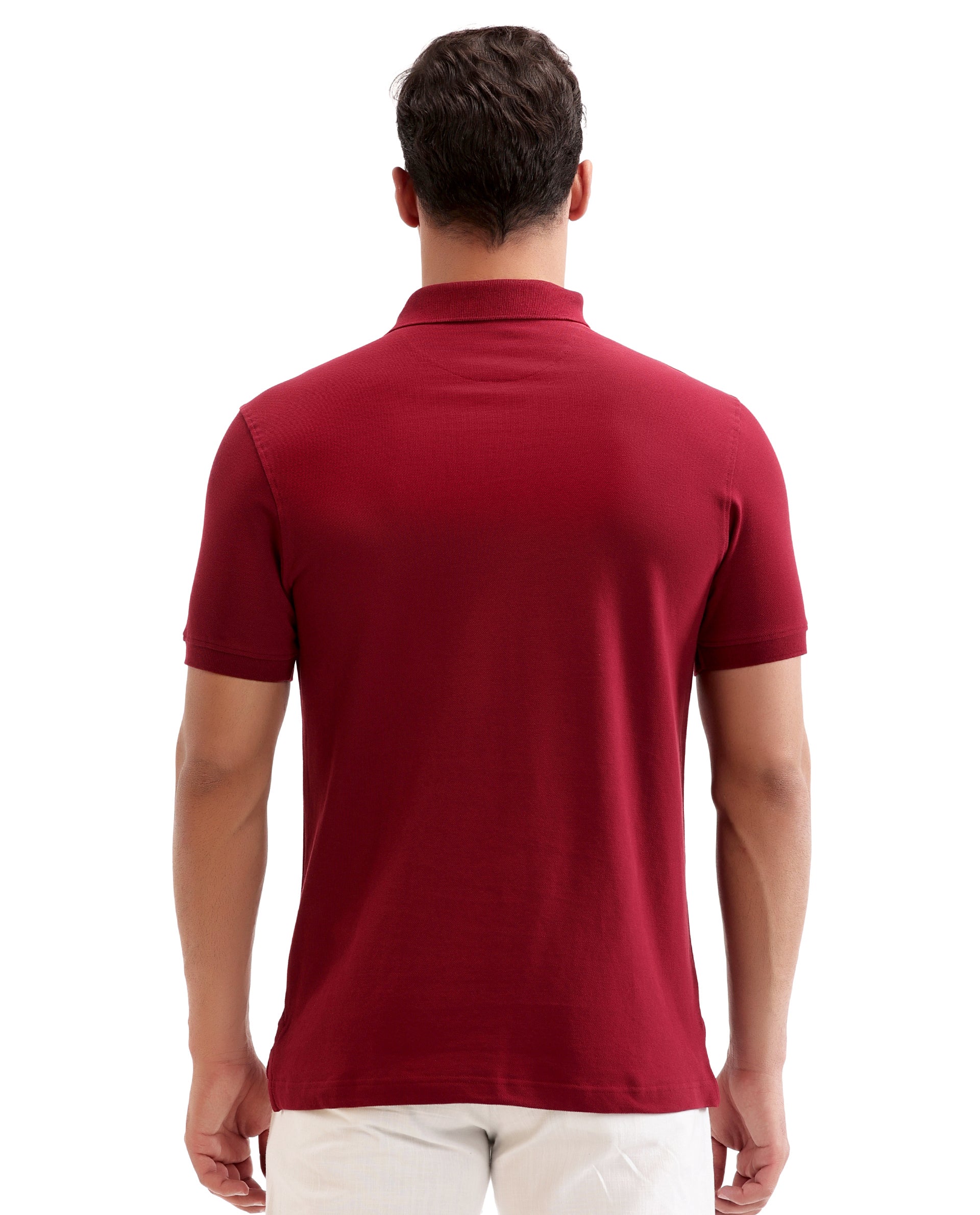 Bordeaux Maroon Pique Polo with Concealed 7C Metal Zip, HD Print