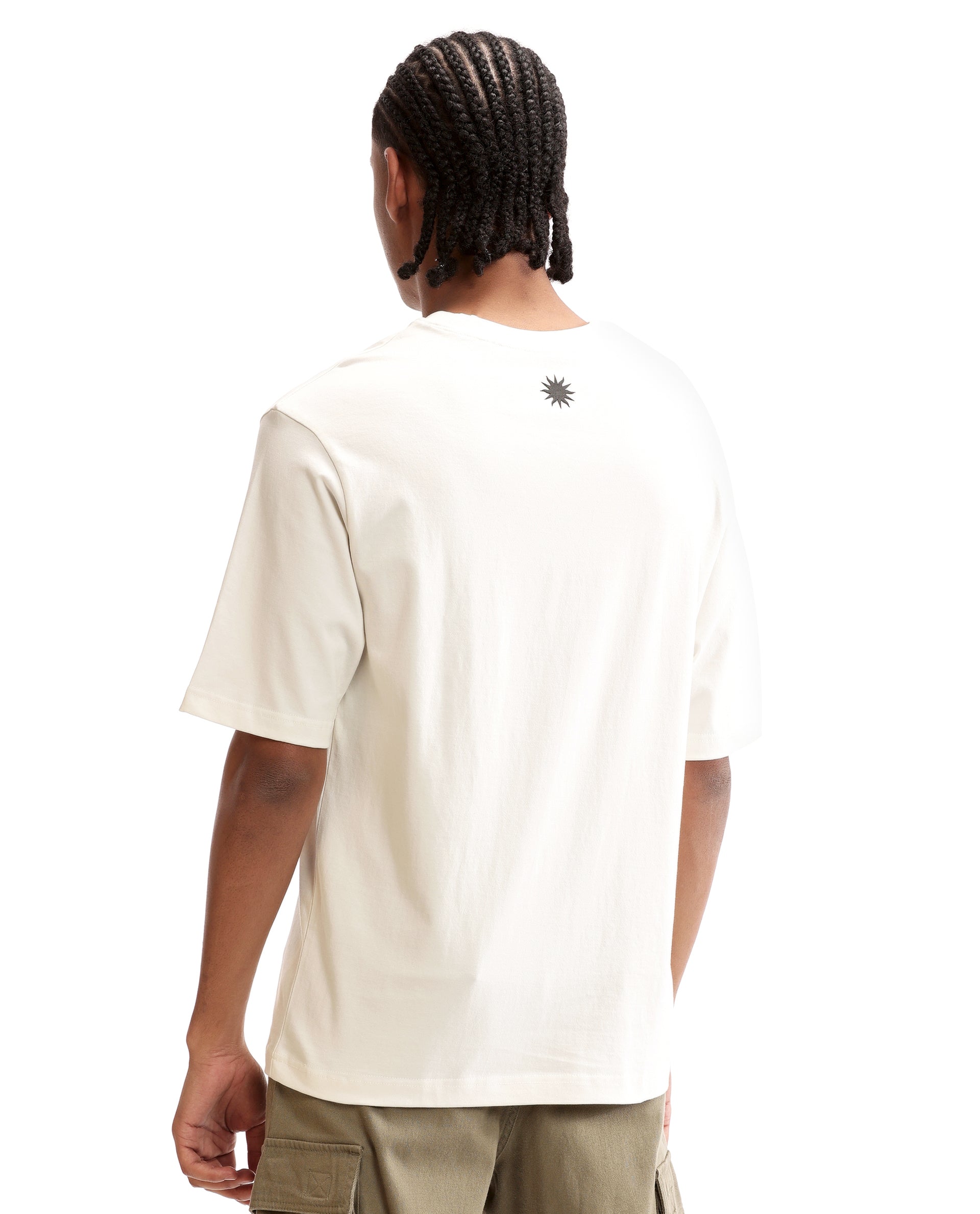 Ivory White Single Jersey Crew Neck Oversized T-Shirt with Charcoal Black HD Print