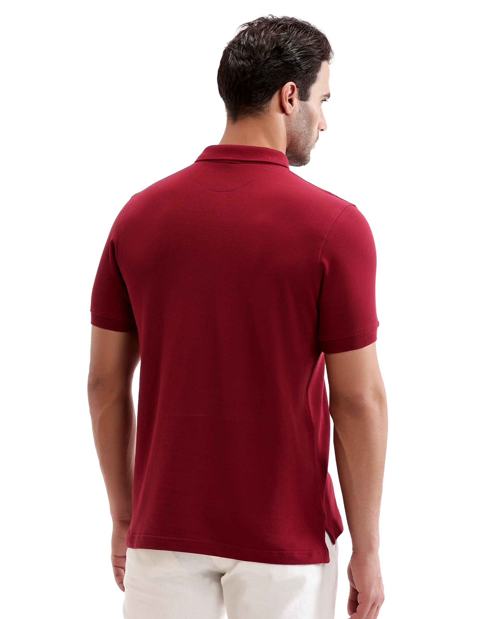 Bordeaux Maroon Pique Polo with Metal Buttons, 7C Metal Badge