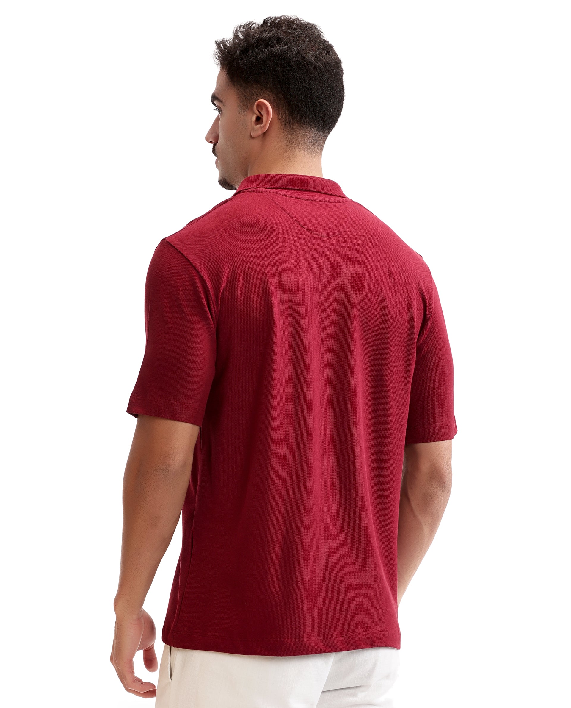 Bordeaux Maroon Pique Johnny Collar Polo with HD Print