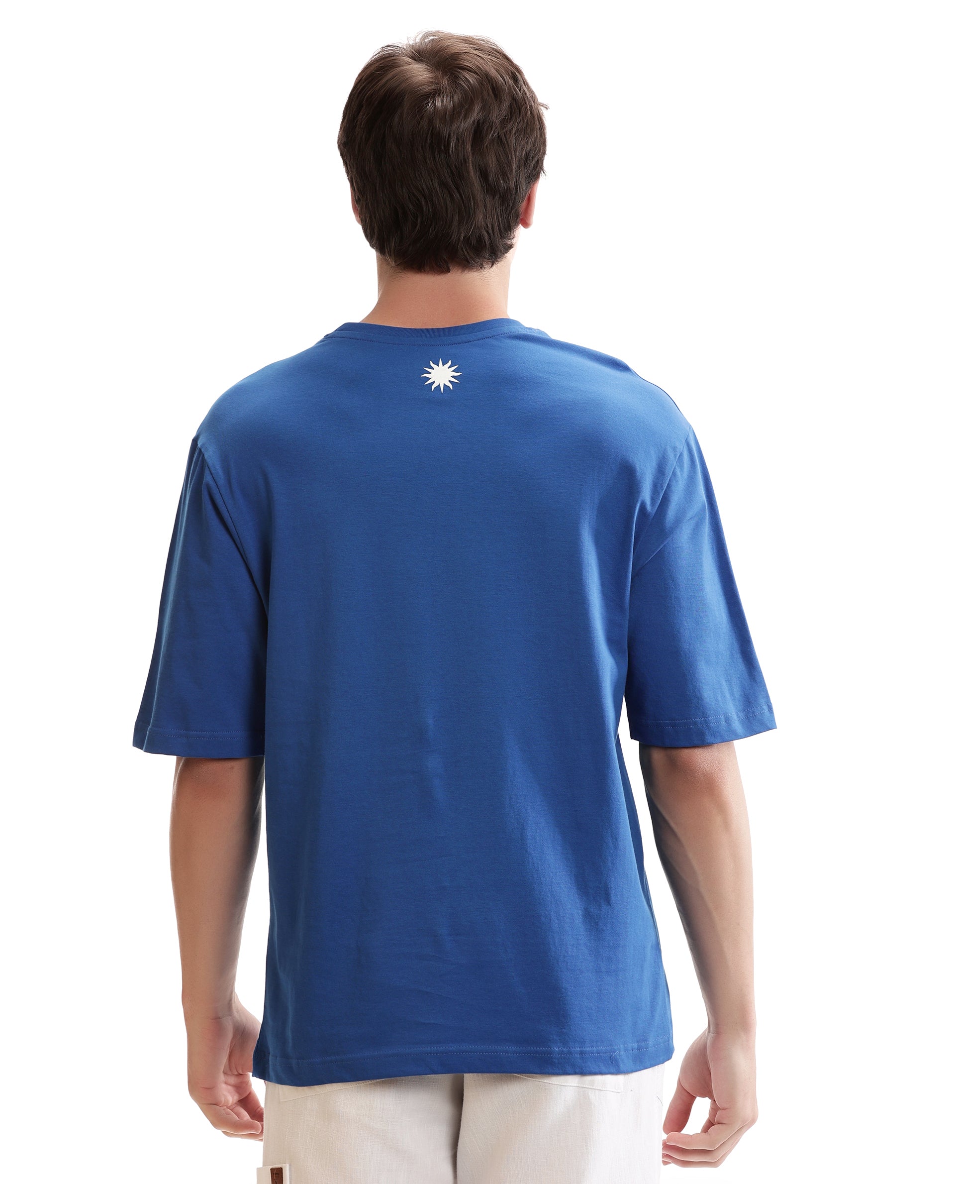 Imperial Prussian Blue Single Jersey Crew Neck Oversized T-Shirt with Pure White Puff Print