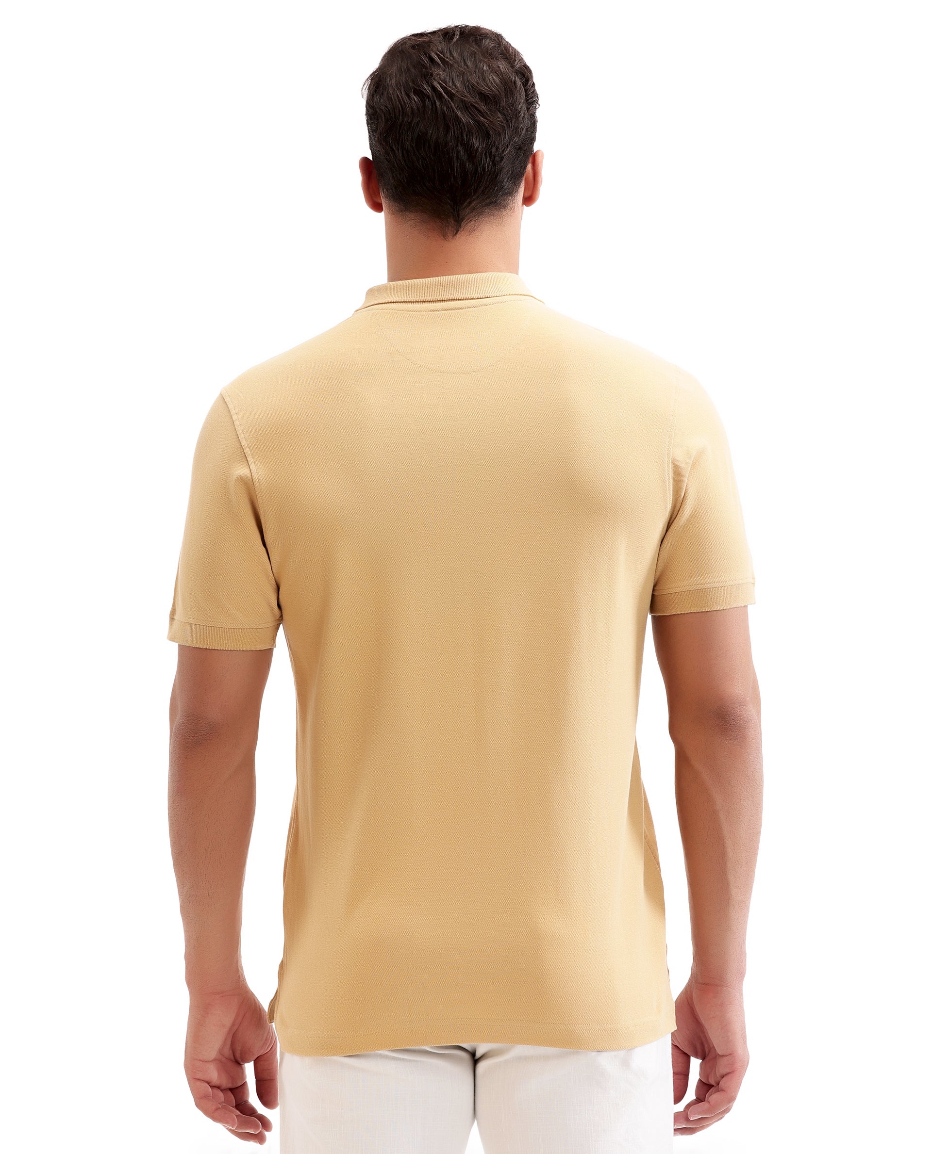Camel Beige Pique Polo with 7C Metal Zip, Metal Badge