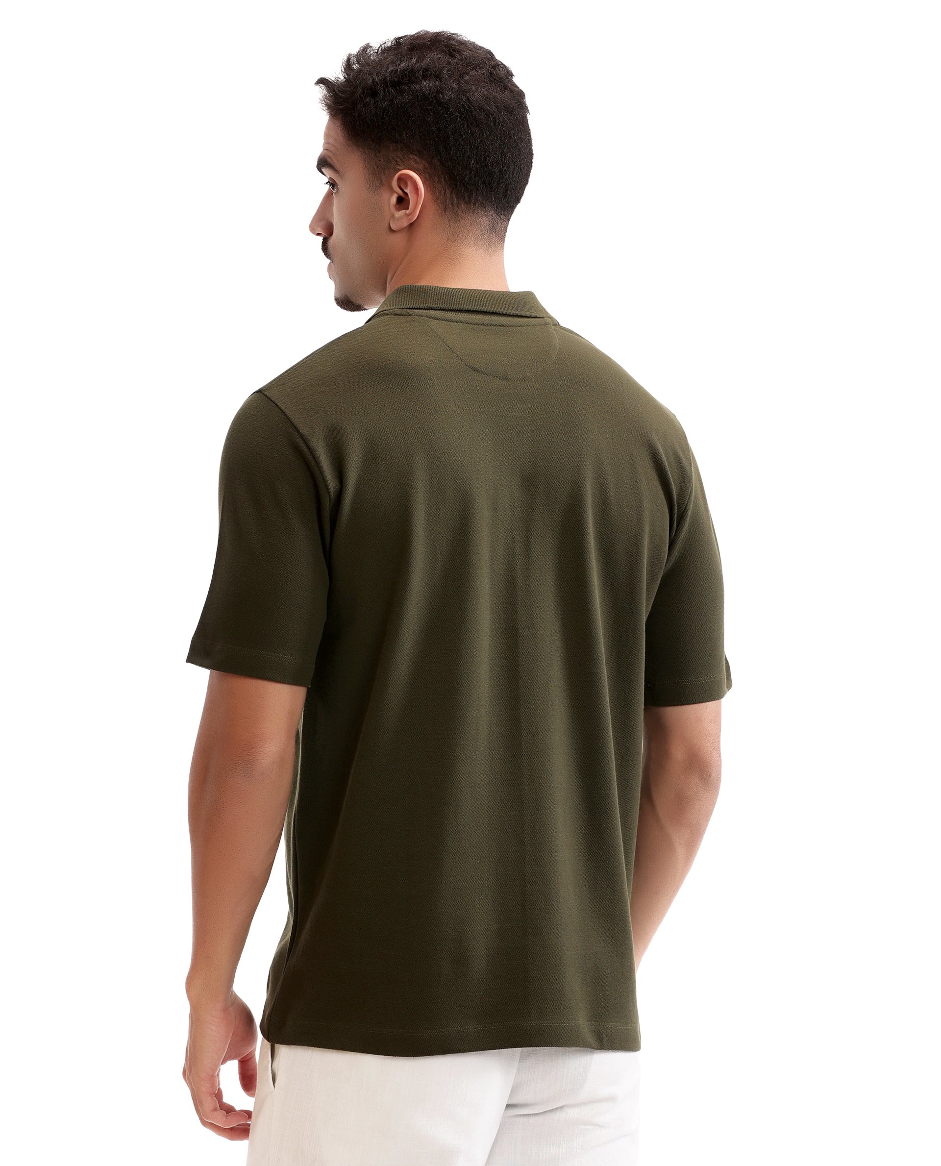 Vintage Olive Pique Johnny Collar Polo with HD Print