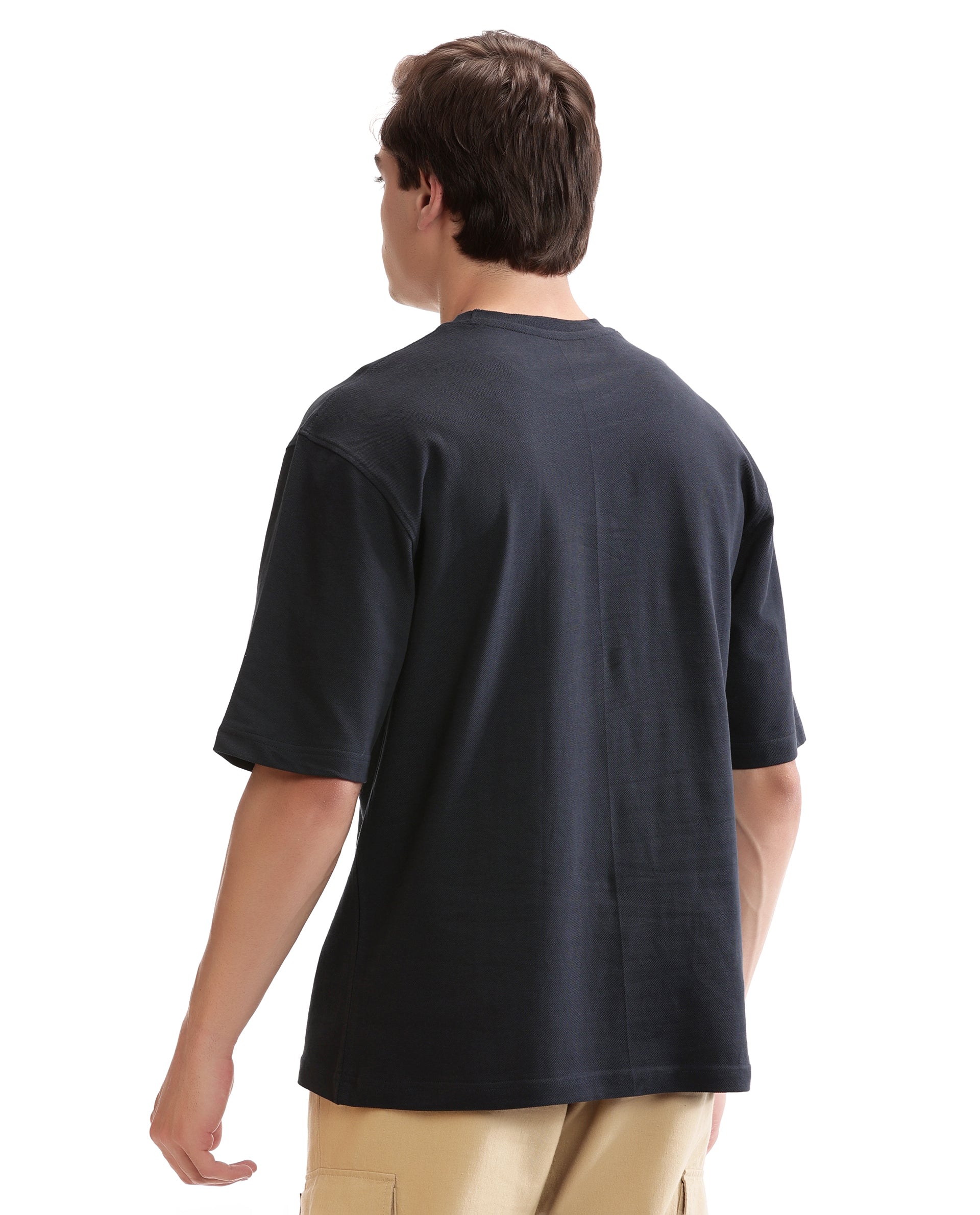 Midnight Navy Blue Pique Crew Neck Oversized T-Shirt