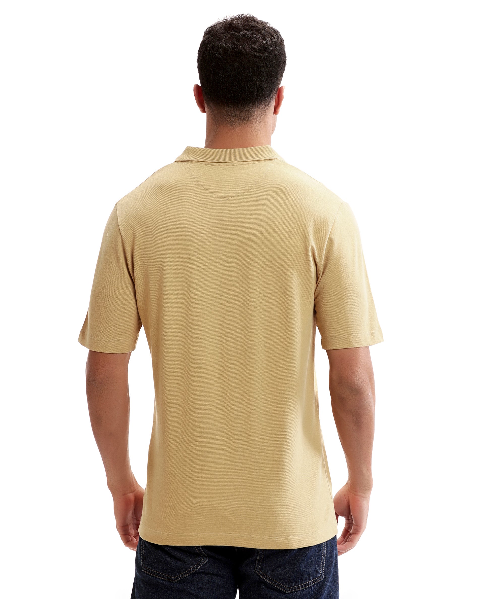 Camel Beige Pique Johnny Collar Polo