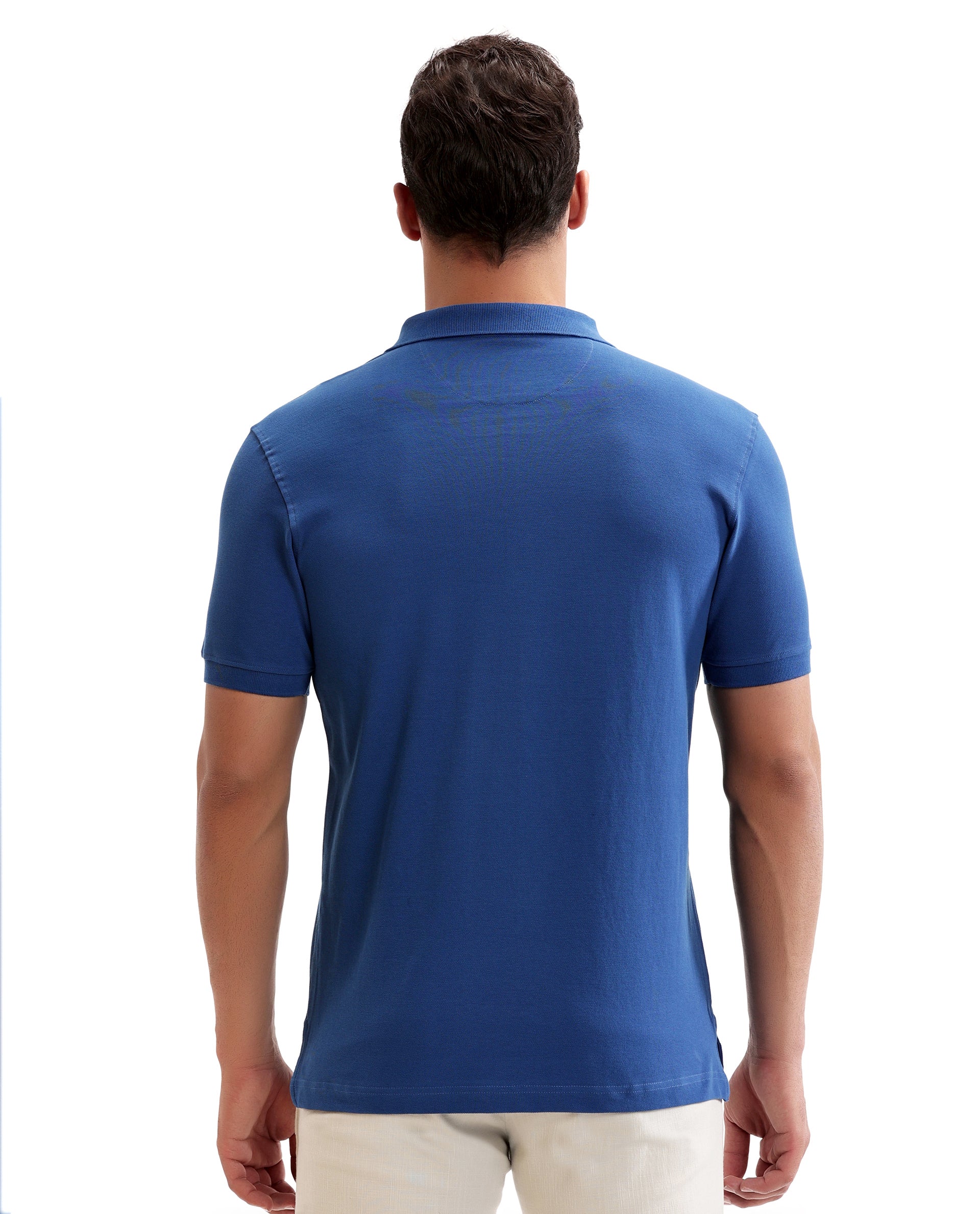 Imperial Prussian Blue Pique Polo with 7C Metal Zip, Metal Badge