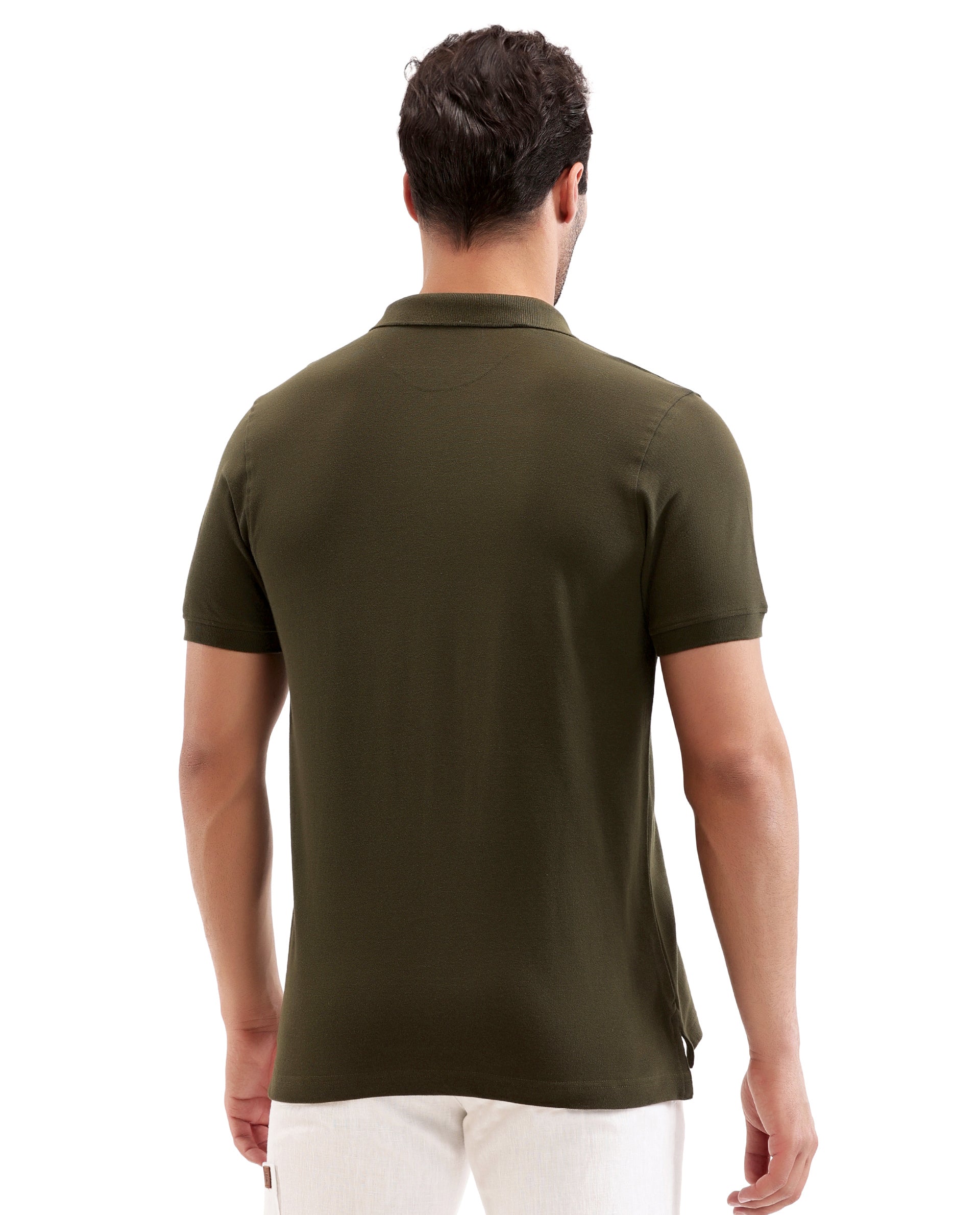 Vintage Olive Pique Polo with 7C Metal Zip, Metal Badge