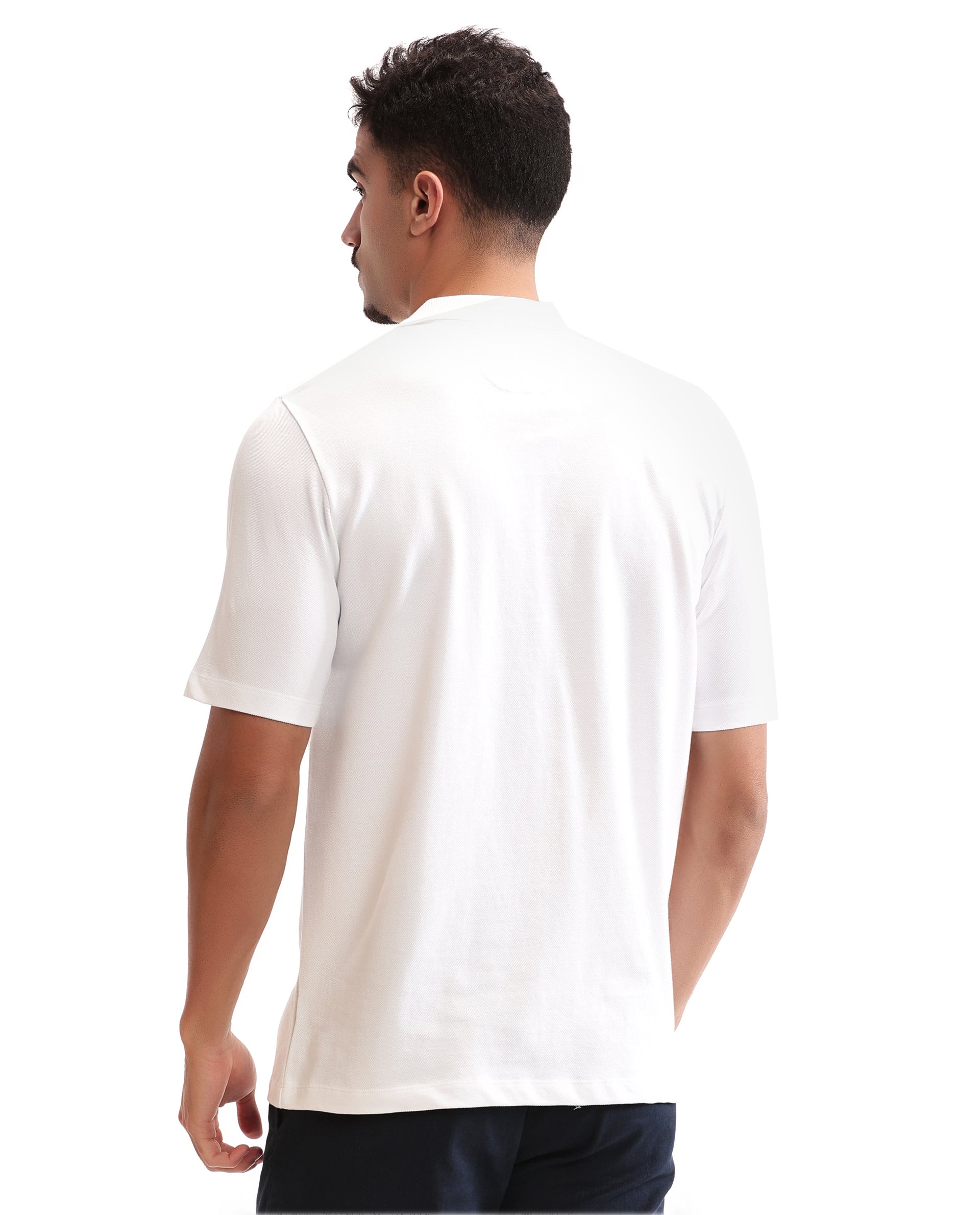 Pure White Johnny Collar Pique Polo with Tone-on-Tone 7C Embroidery