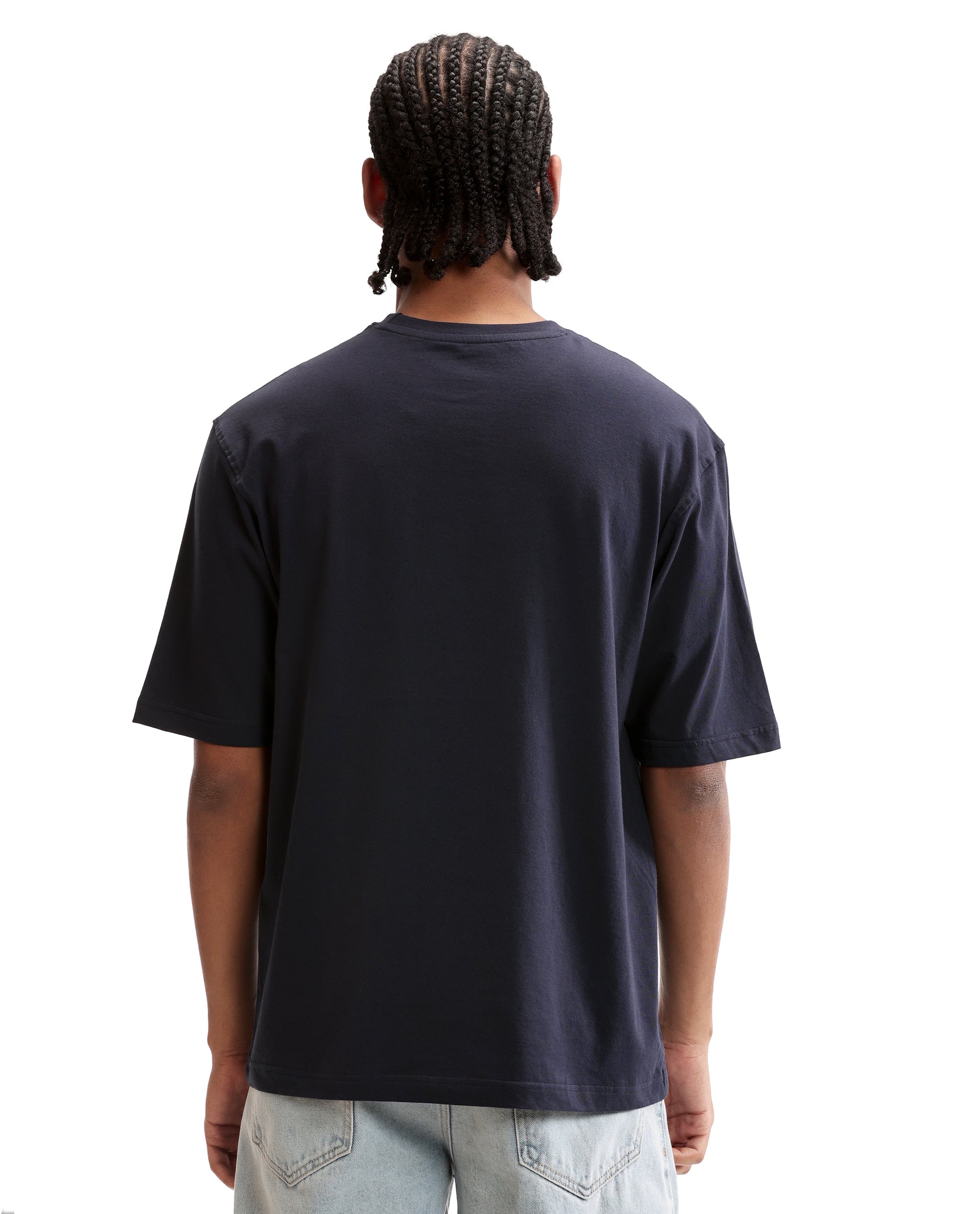 Midnight Navy Blue Single Jersey Crew Neck Oversized T-Shirt with Crystal Finish Rhinestones