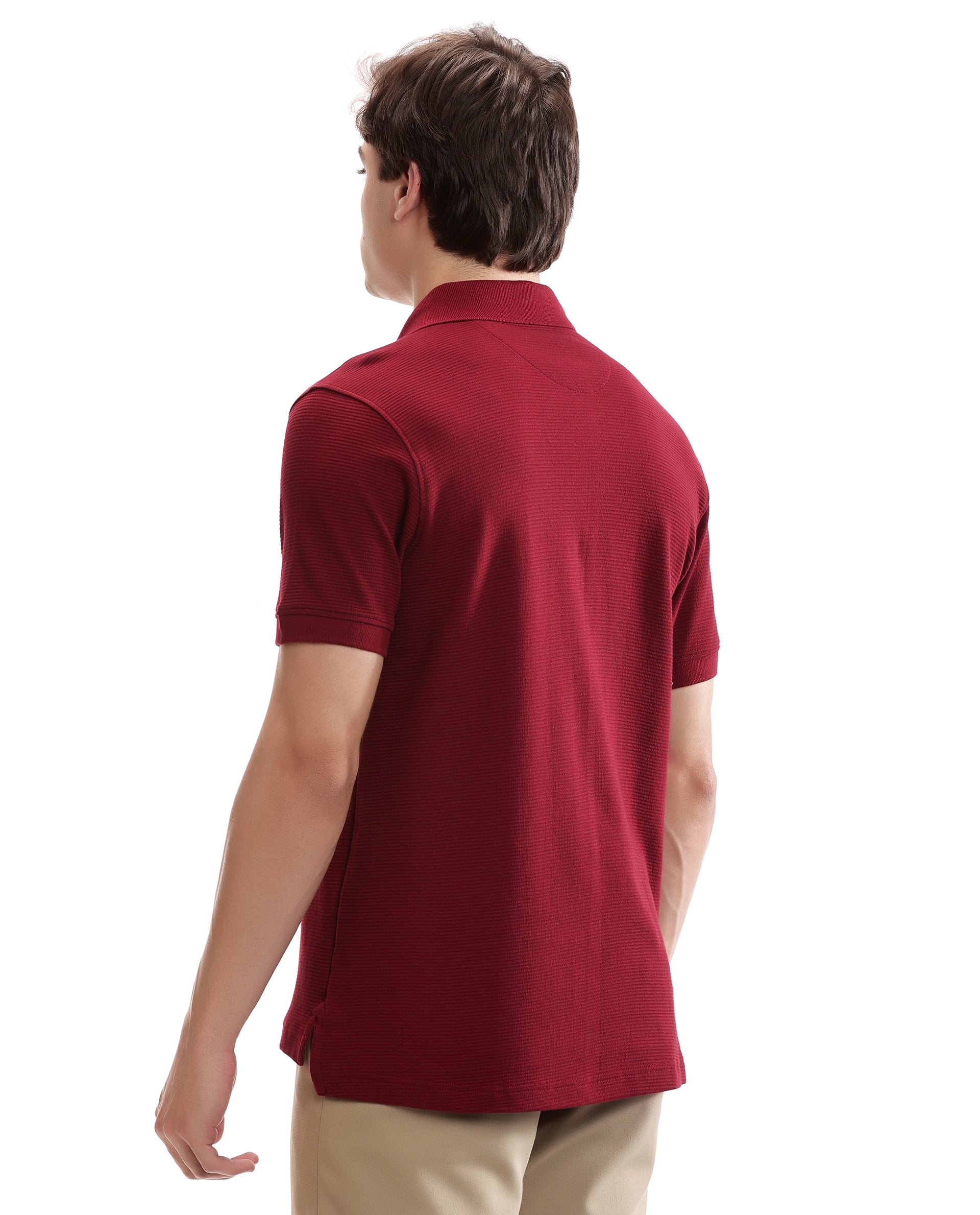 Bordeaux Maroon Knitted Ottoman Polo with 7C Metal Zip