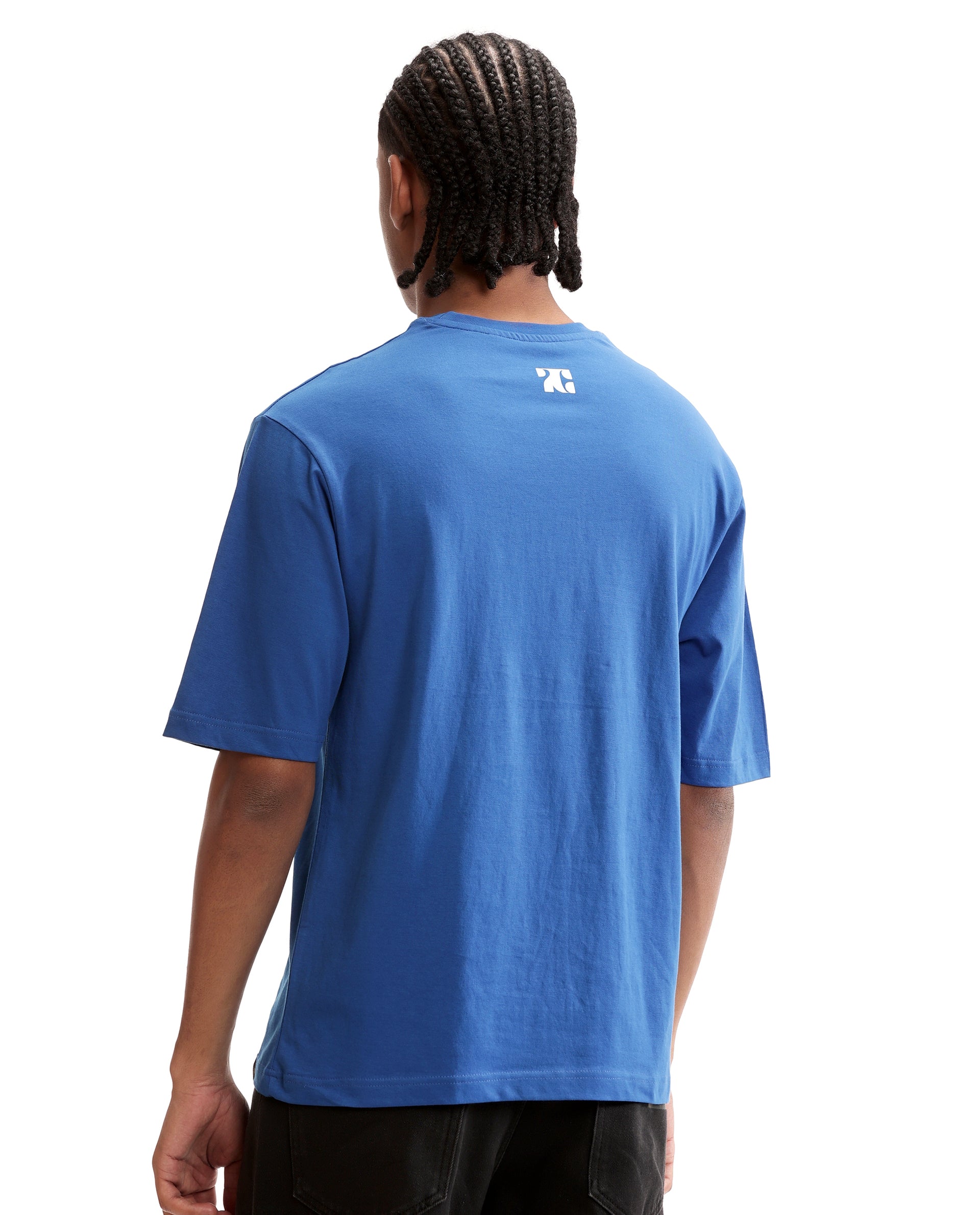 Imperial Prussian Blue Single Jersey Crew Neck Oversized T-Shirt with Pure White Non-PVC Print