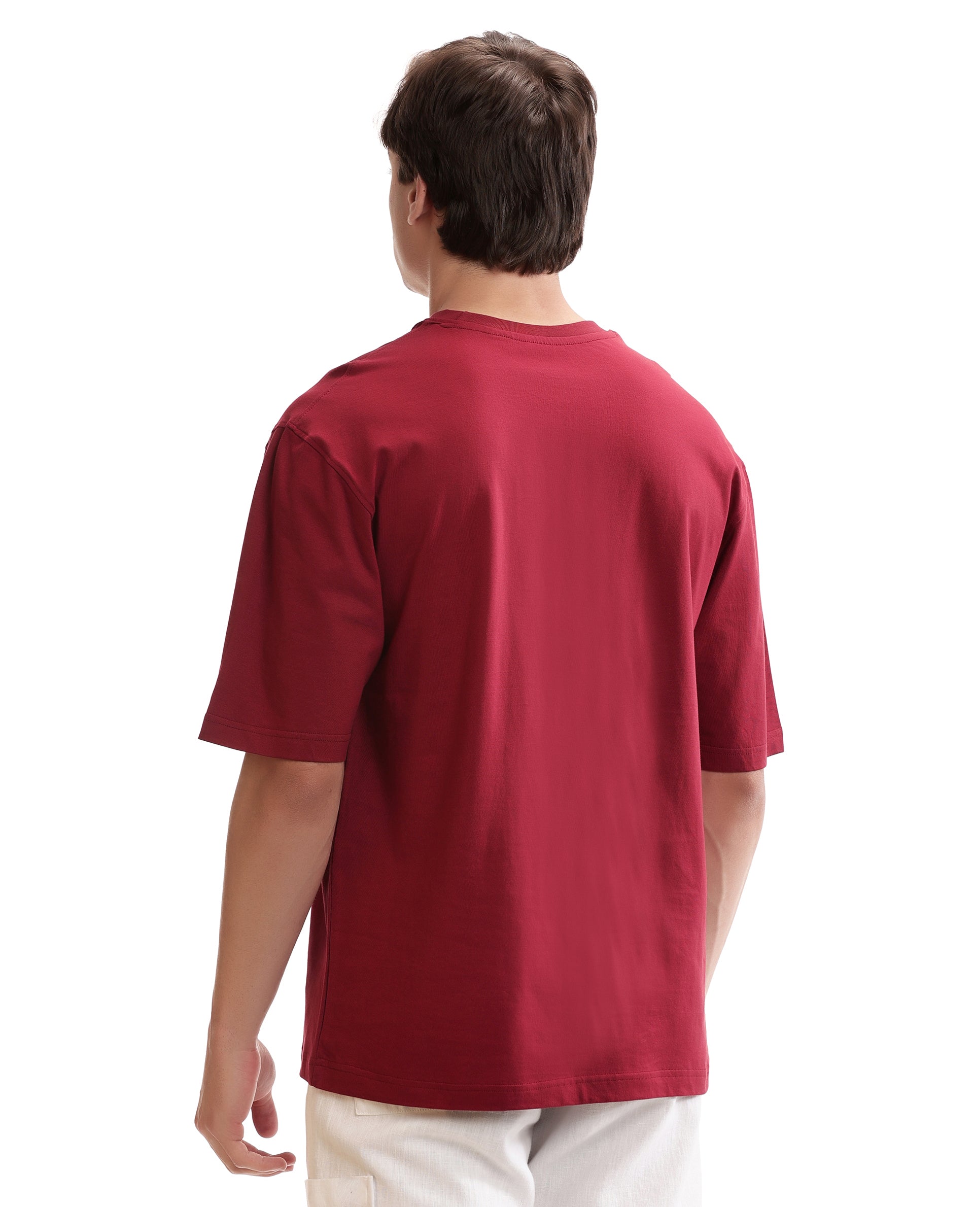 Bordeaux Maroon Single Jersey Crew Neck Oversized T-Shirt