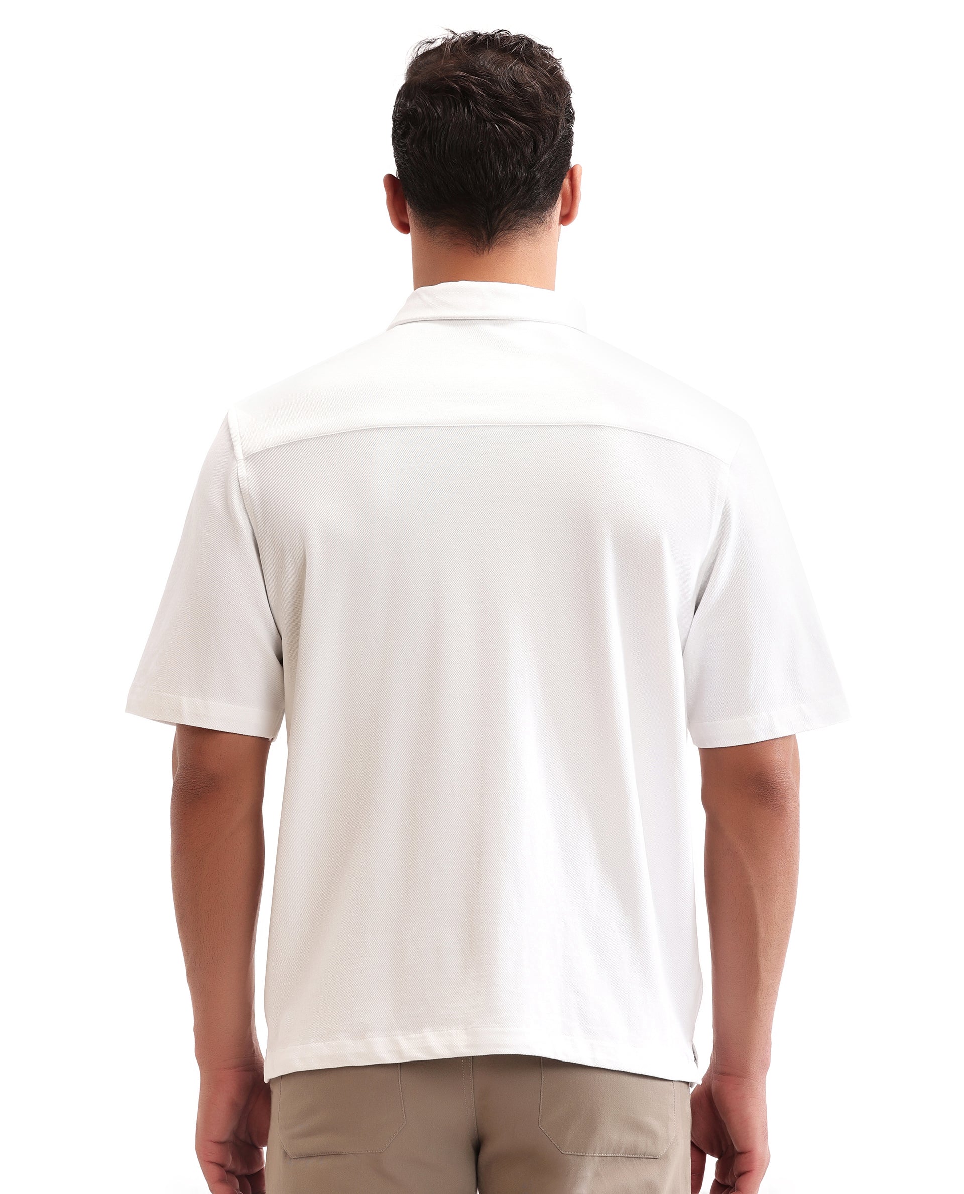 Pure White Pique Knit Shirt with 7C Metal Buttons, Gun Metal Badge