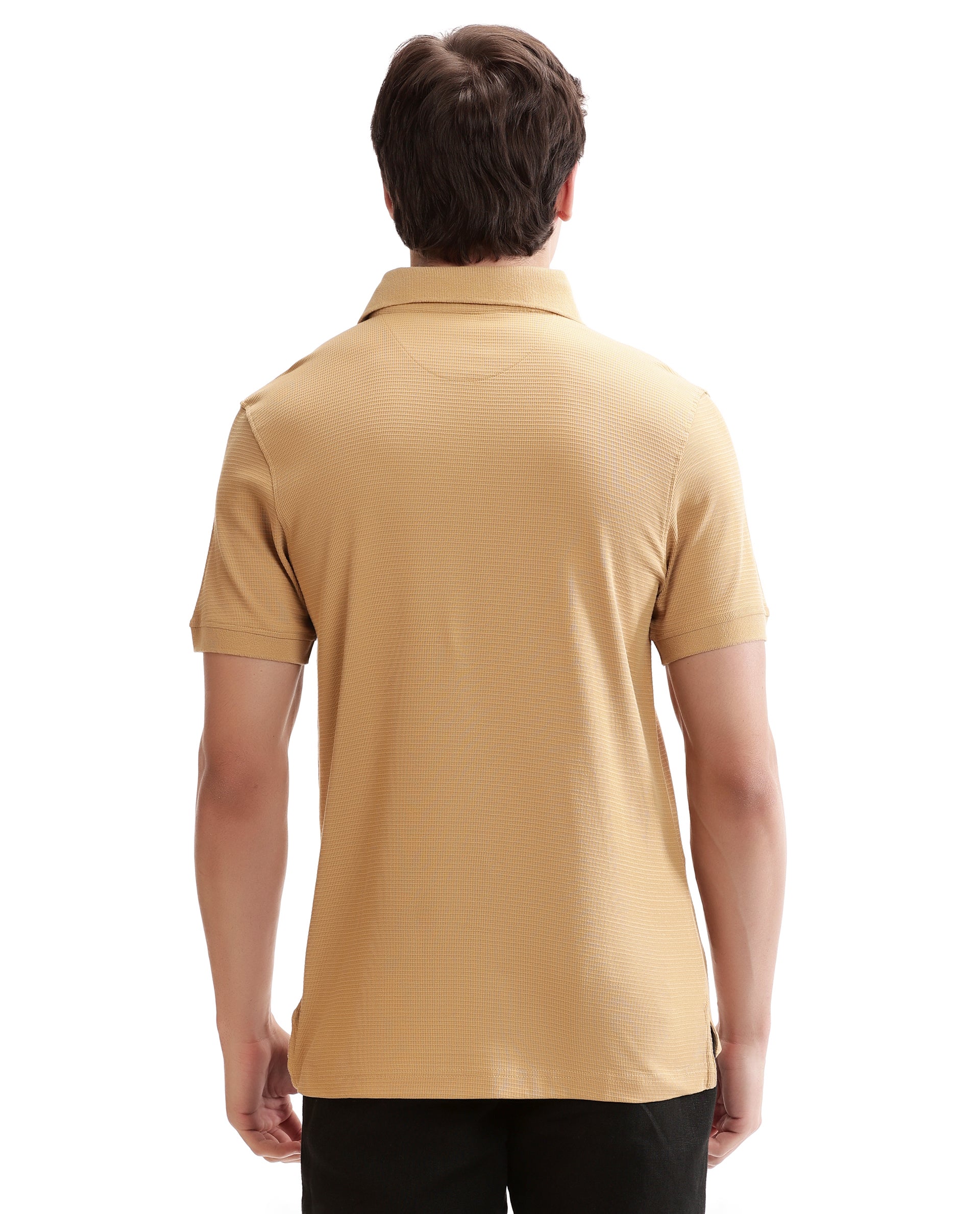 Camel Beige Knitted Waffle Polo with 7C Metal Zip