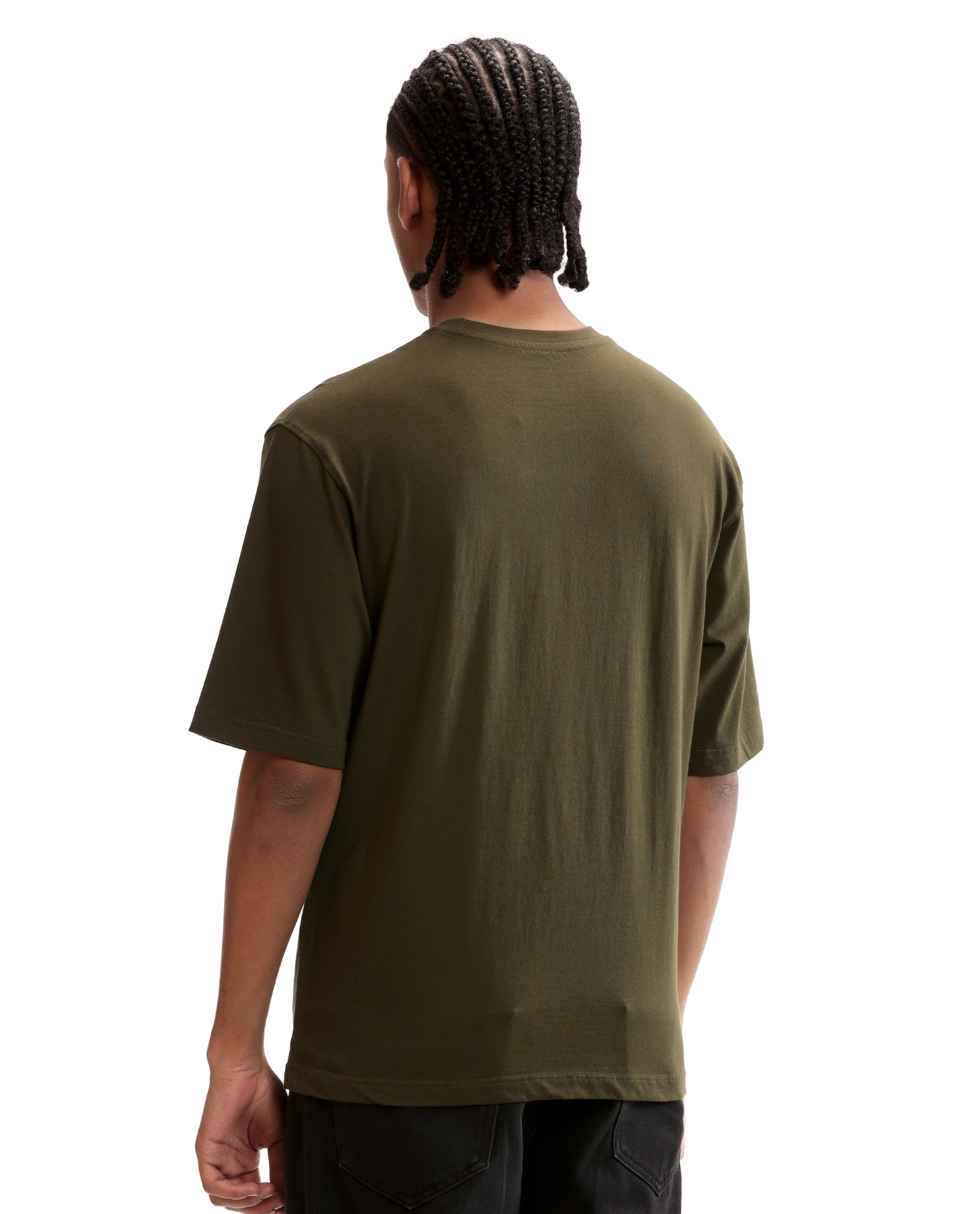 Vintage Olive Single Jersey Crew Neck Oversized T-Shirt with Crystal Finish Rhinestones