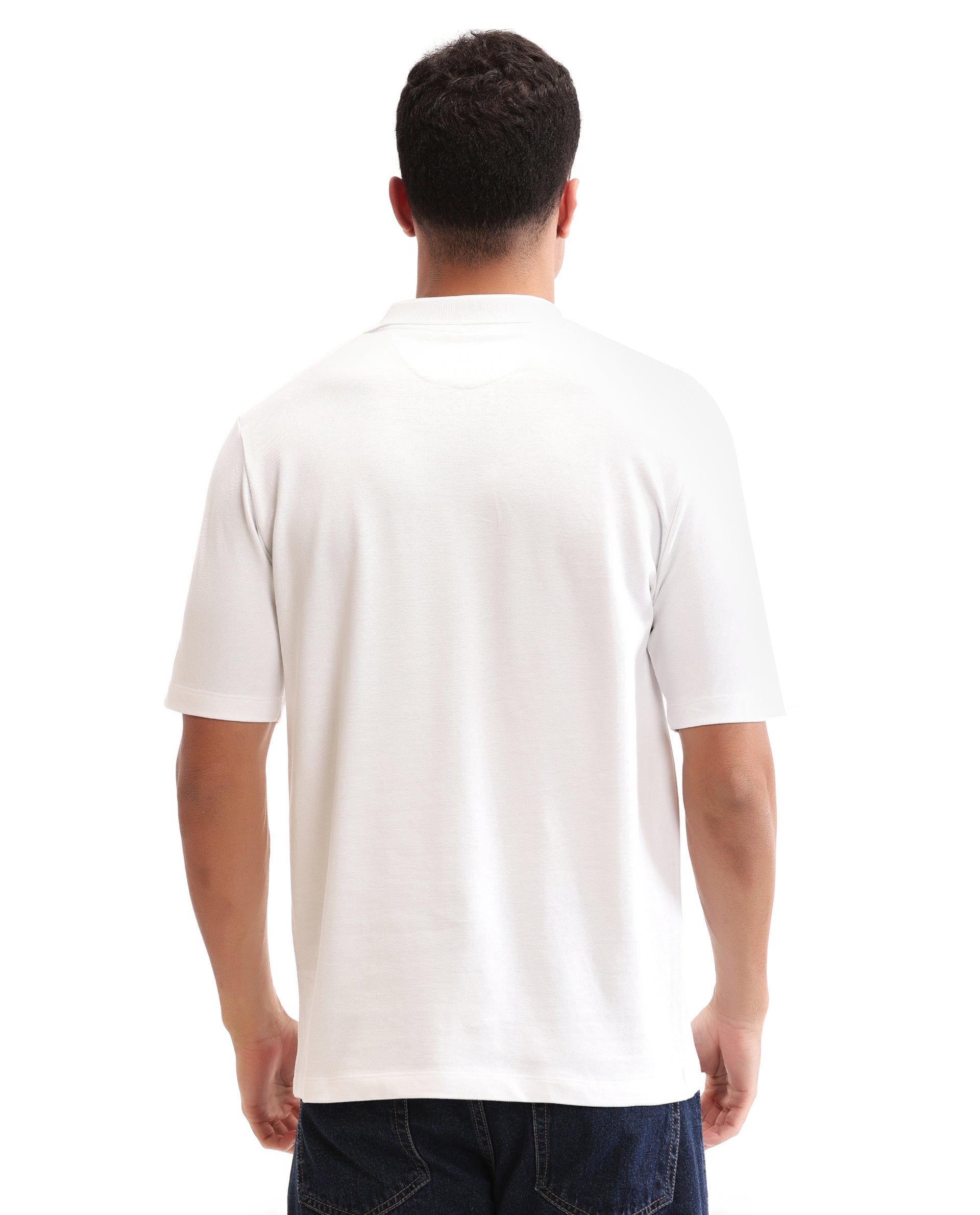 Pure White Pique Johnny Collar Polo