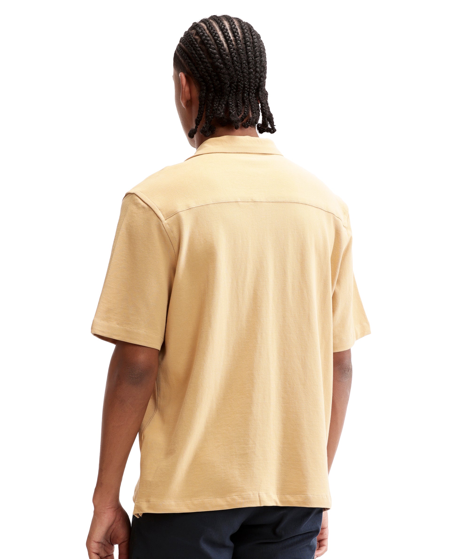 Camel Beige Pique Knit Shirt with HD Print