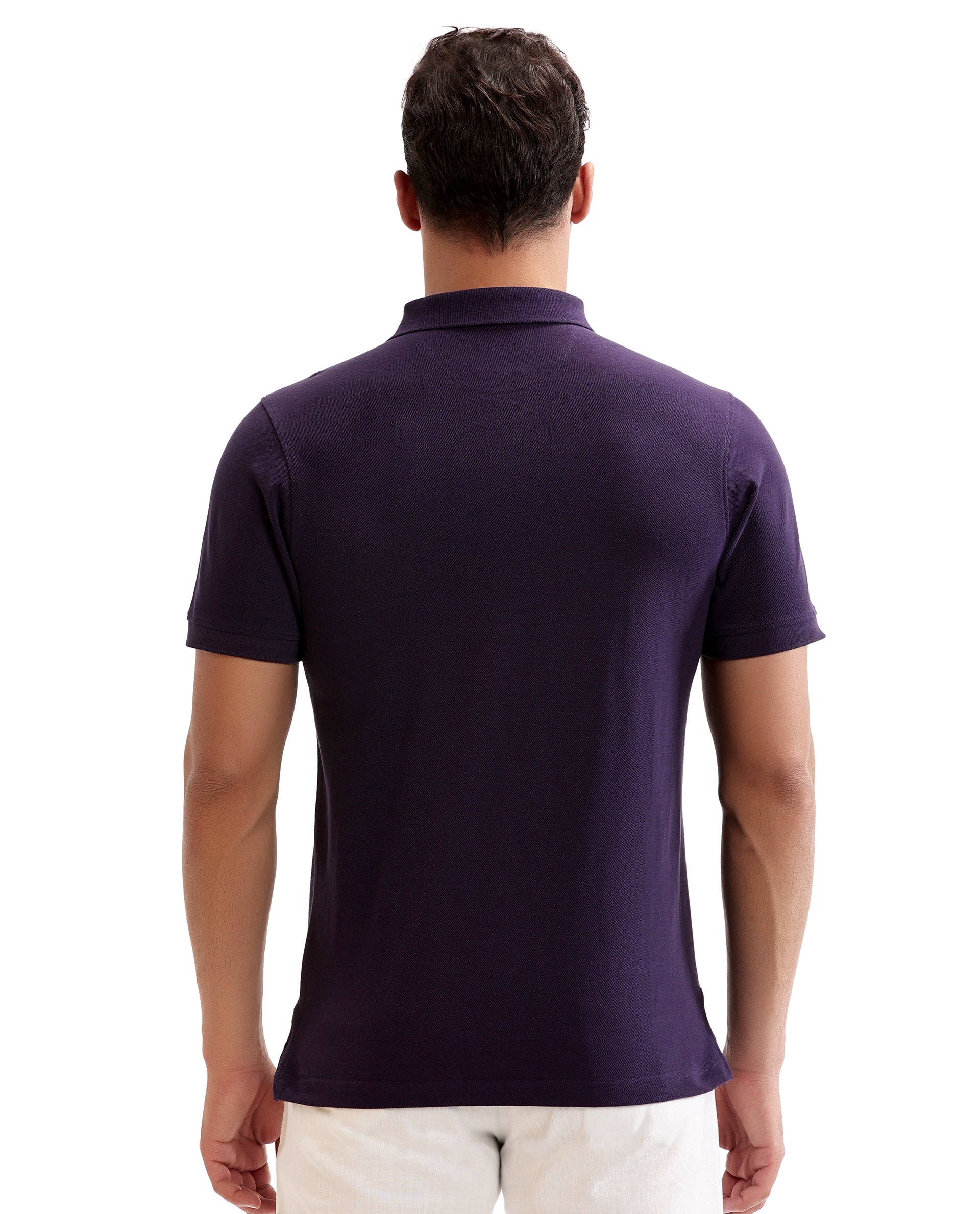 Deep Purple Pique Polo with 7C Snap Buttons, Metal Badge