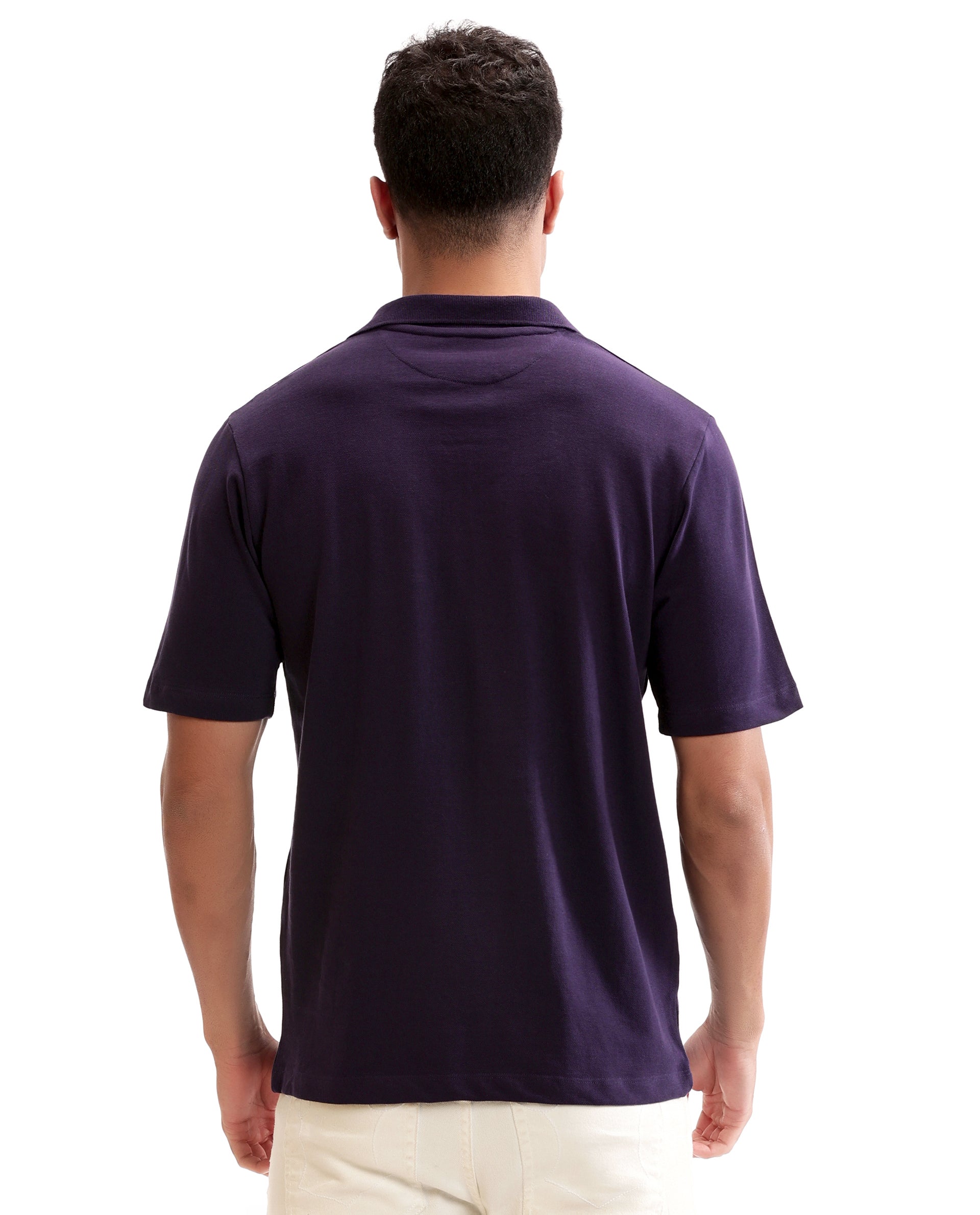 Deep Purple Johnny Collar Pique Polo with Tone-on-Tone 7C Embroidery