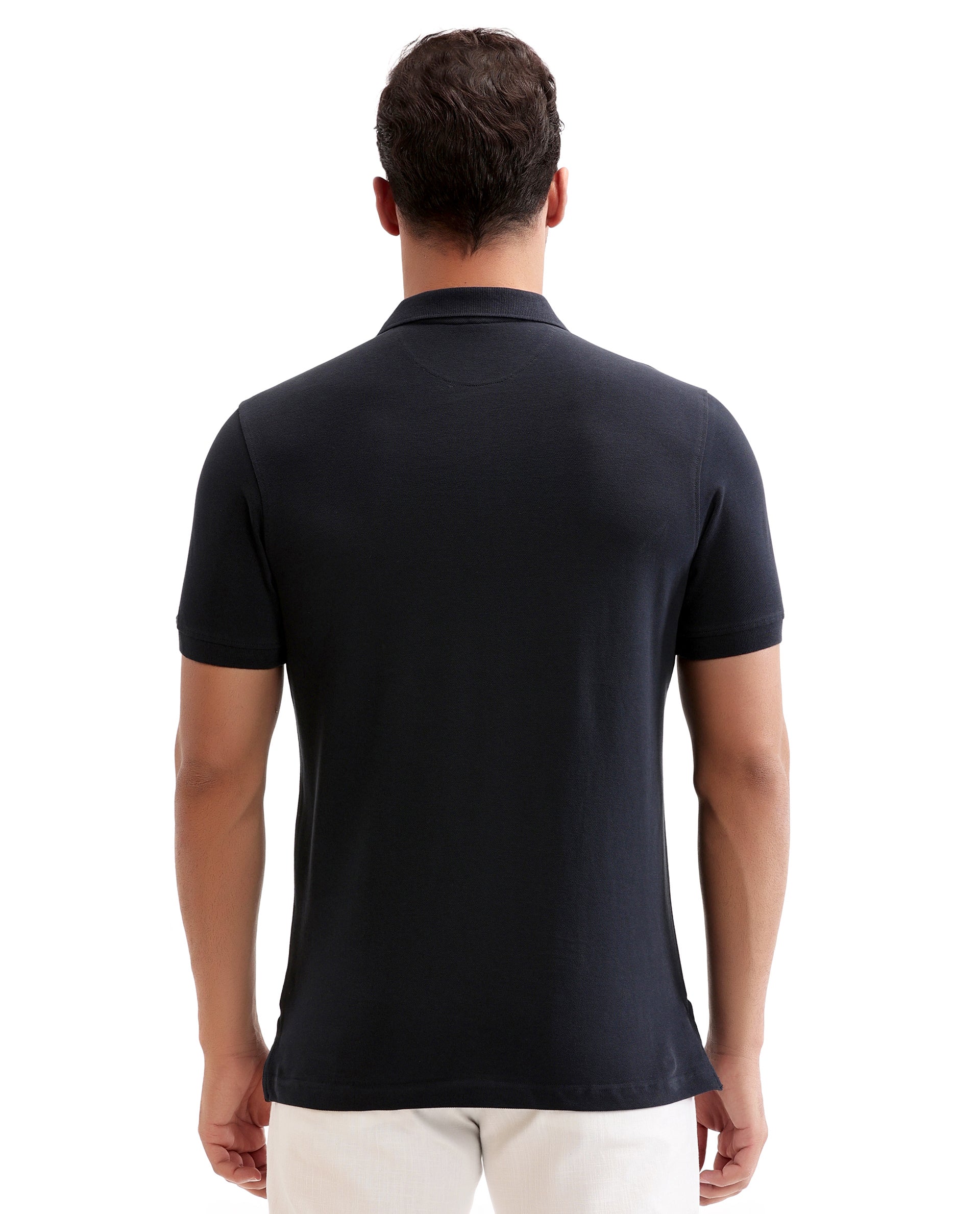 Midnight Navy Blue Pique Polo with Tone-on-Tone 7C Embroidery