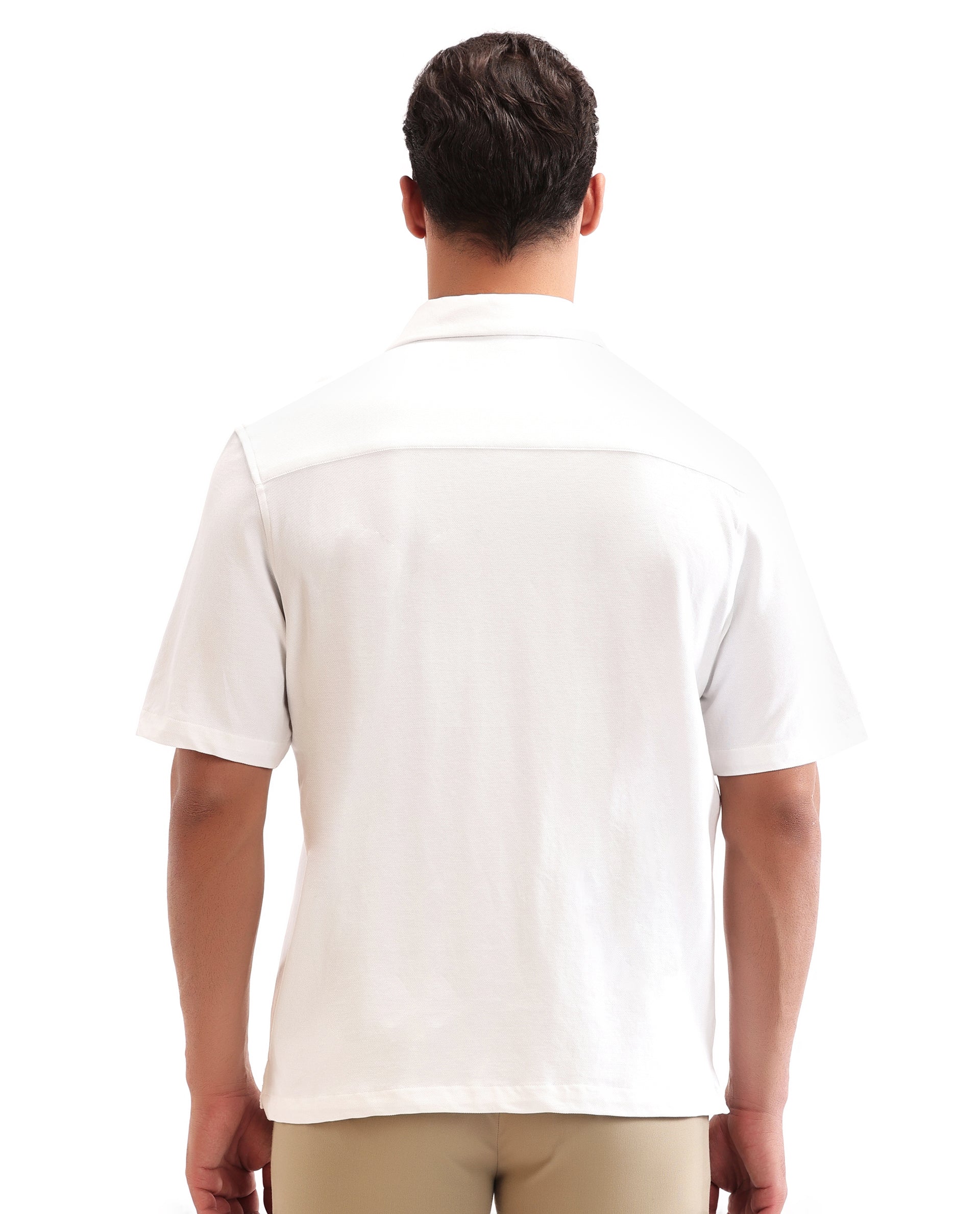 Pure White Pique Knit Shirt with 7C Engraved Snap Buttons, Gun Metal Badge