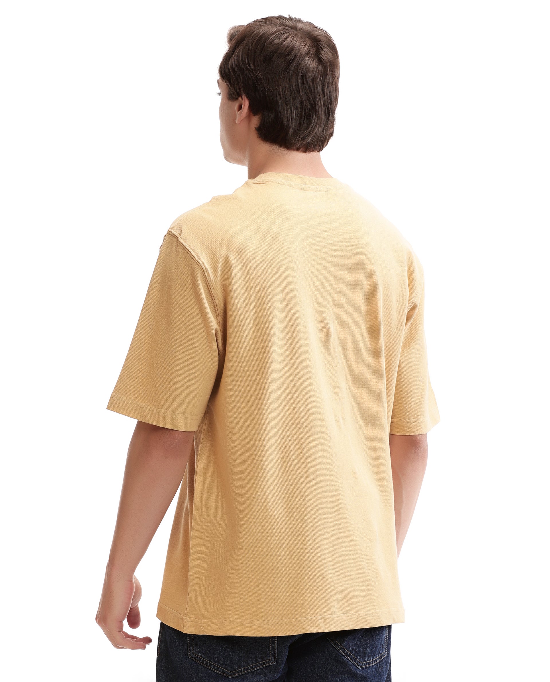 Camel Beige Pique Crew Neck Oversized T-Shirt