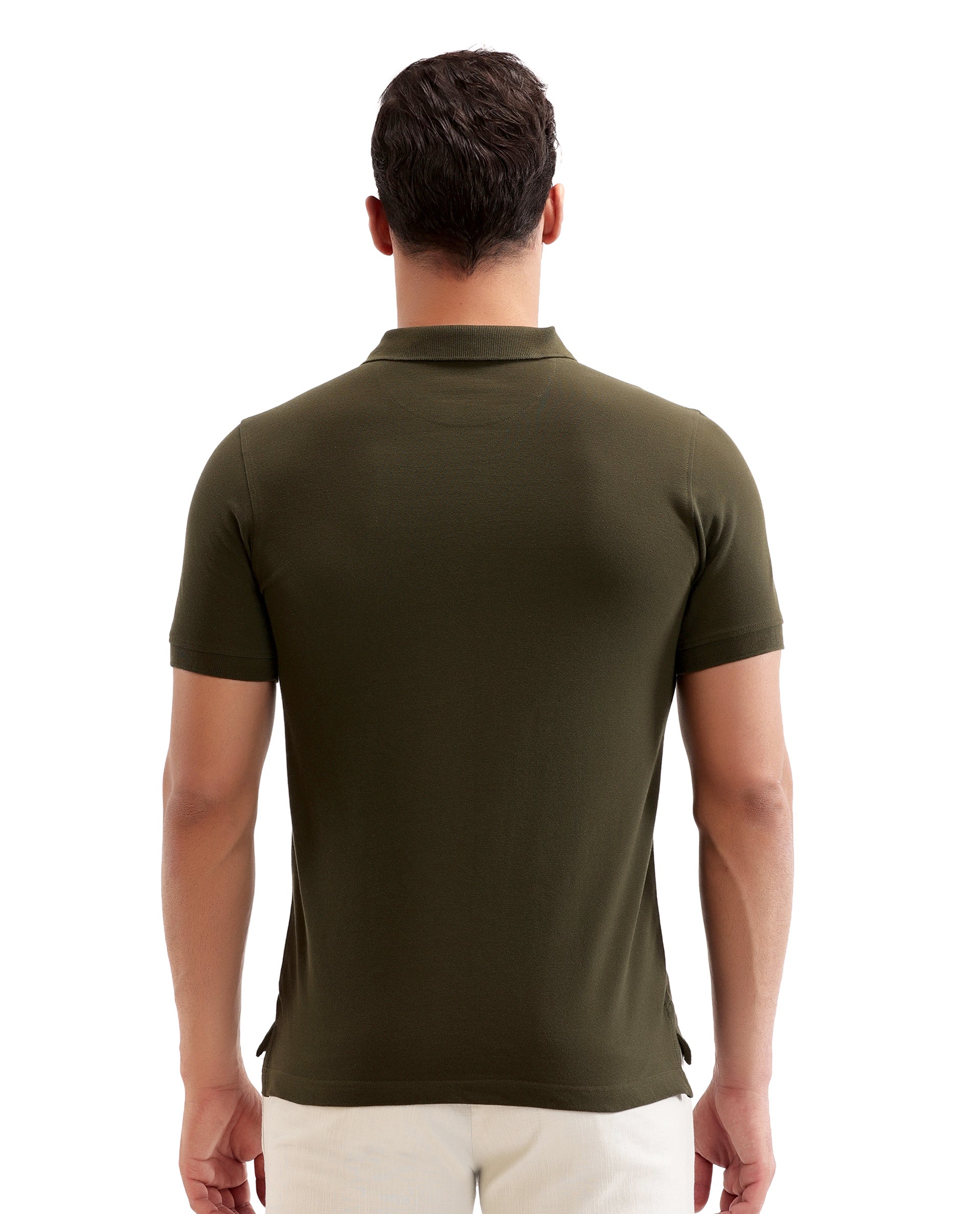 Vintage Olive Pique Polo with 7C Snap Buttons, Metal Badge
