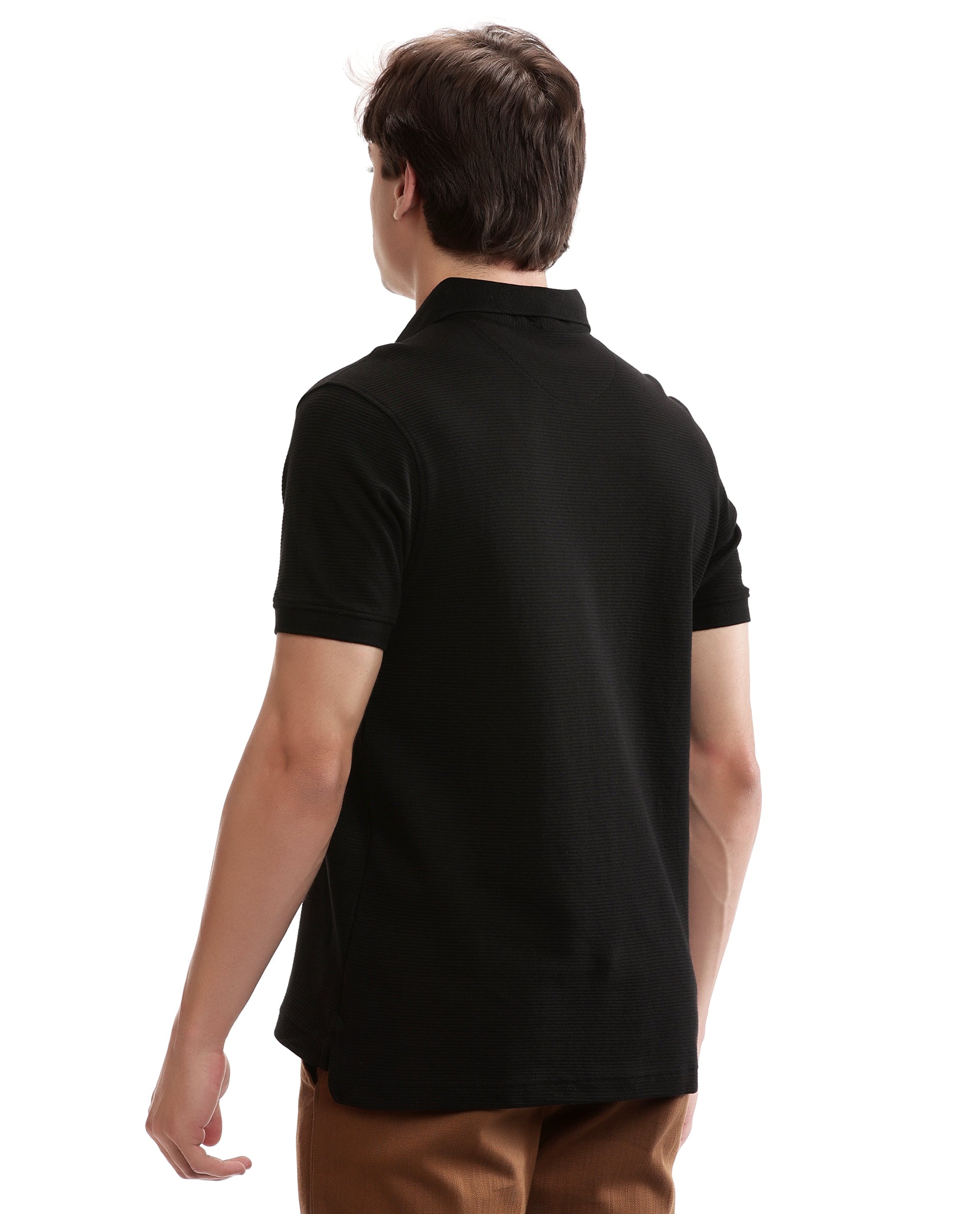 Charcoal Black Knitted Ottoman Polo with 7C Metal Zip