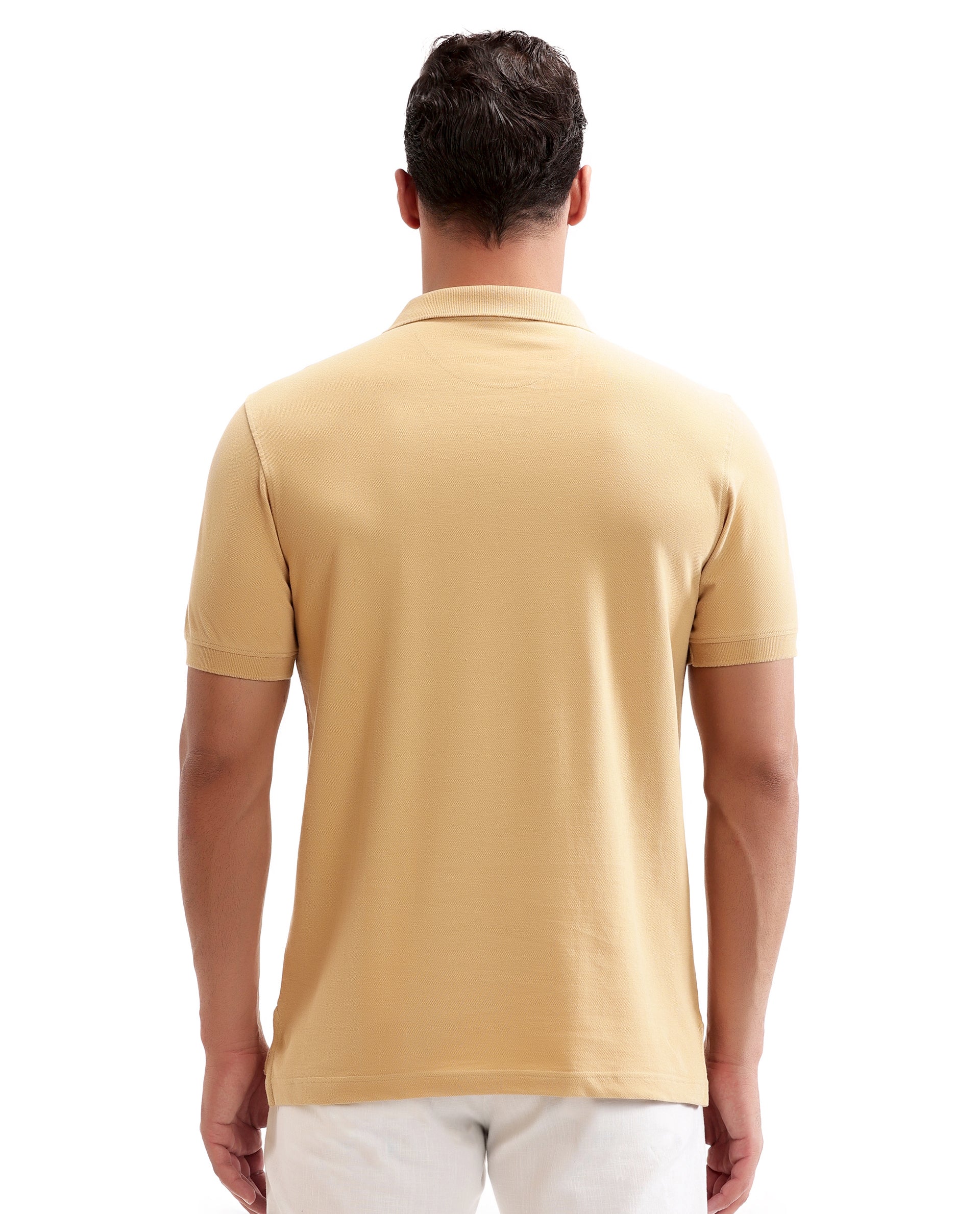 Camel Beige Pique Polo with Tufted Embroidery