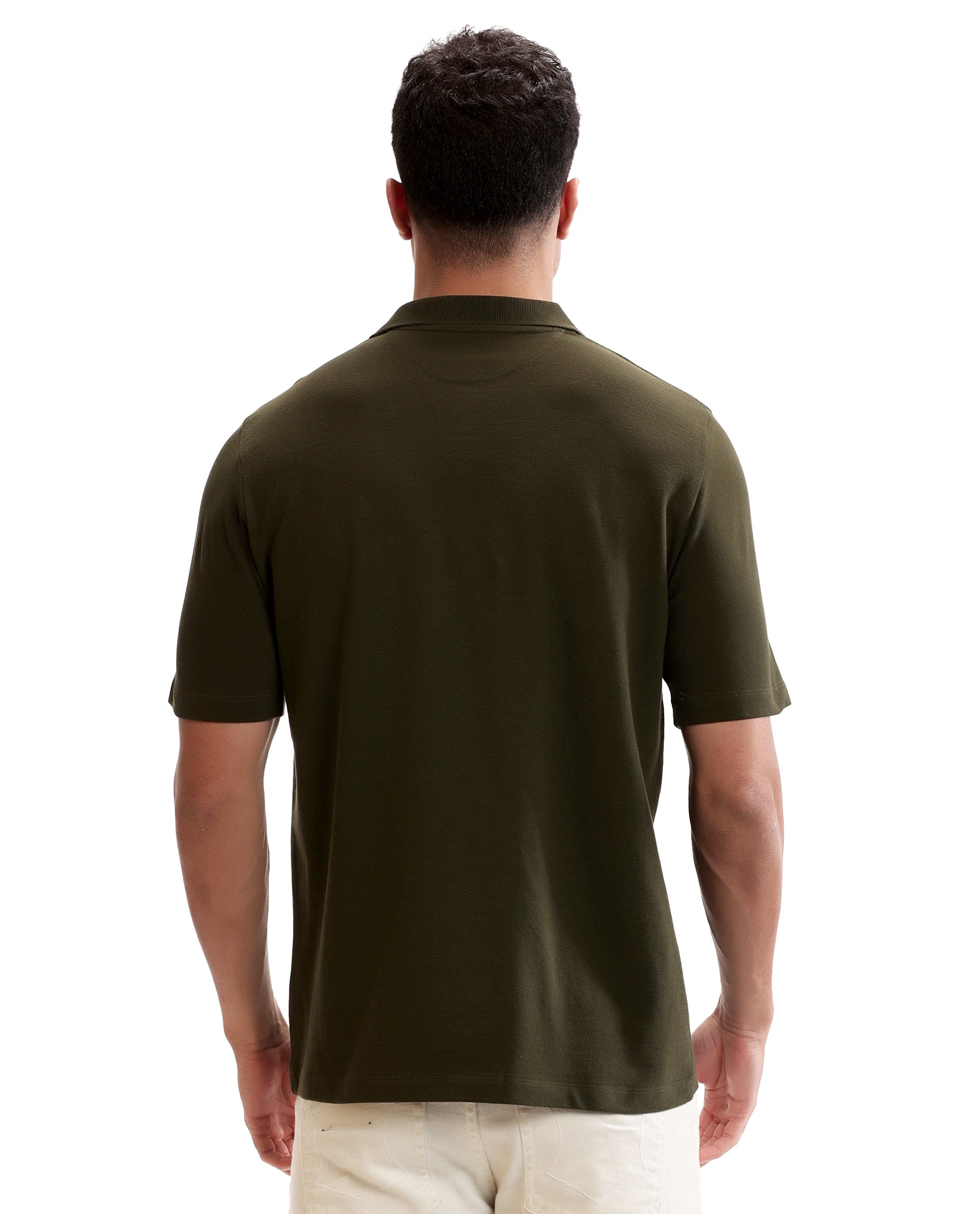 Vintage Olive Johnny Collar Pique Polo with Tone-on-Tone 7C Embroidery