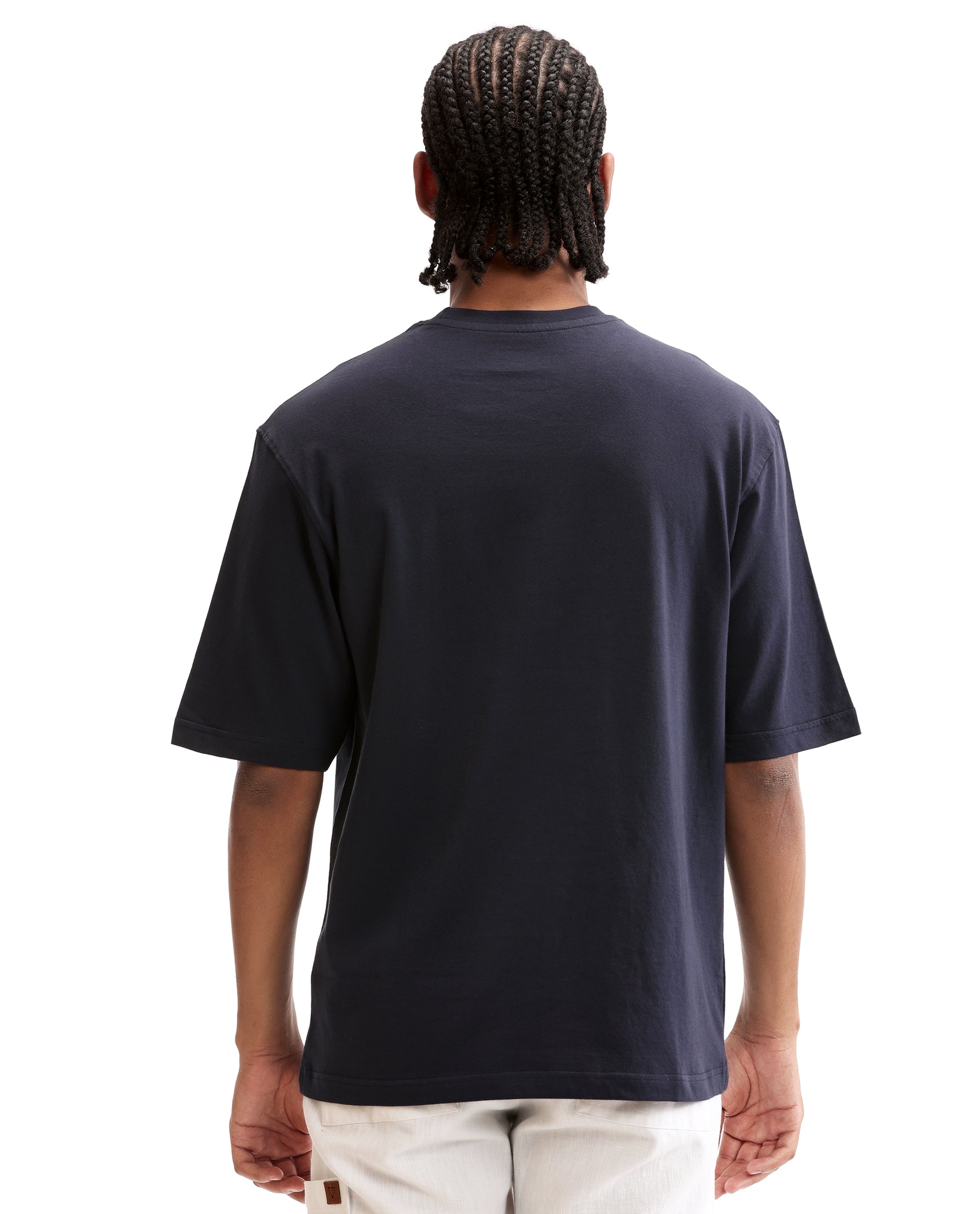 Midnight Navy Blue Single Jersey Crew Neck Oversized T-Shirt with 7C Premium HD Print