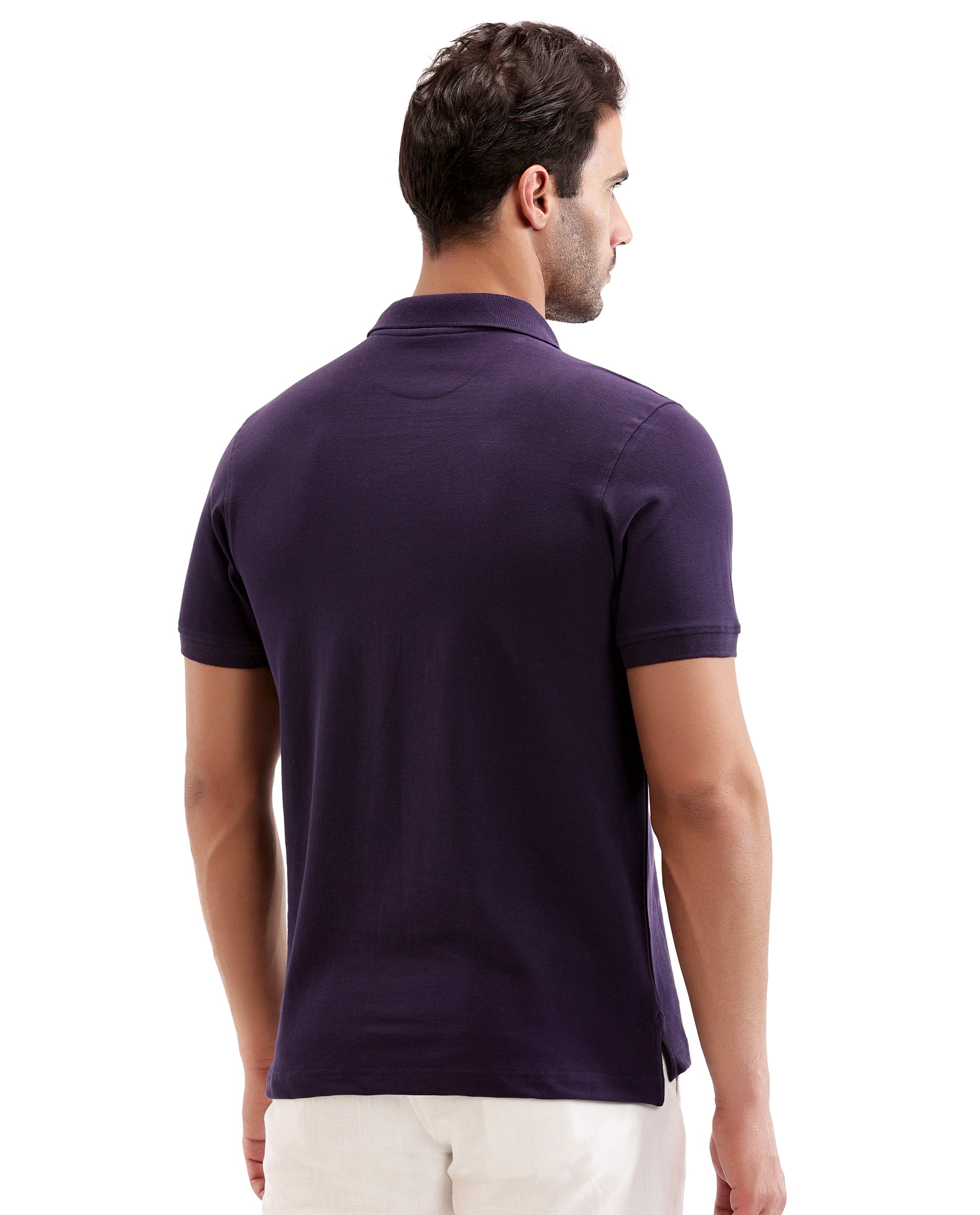 Deep Purple Pique Polo with 7C Metal Zip, Metal Badge