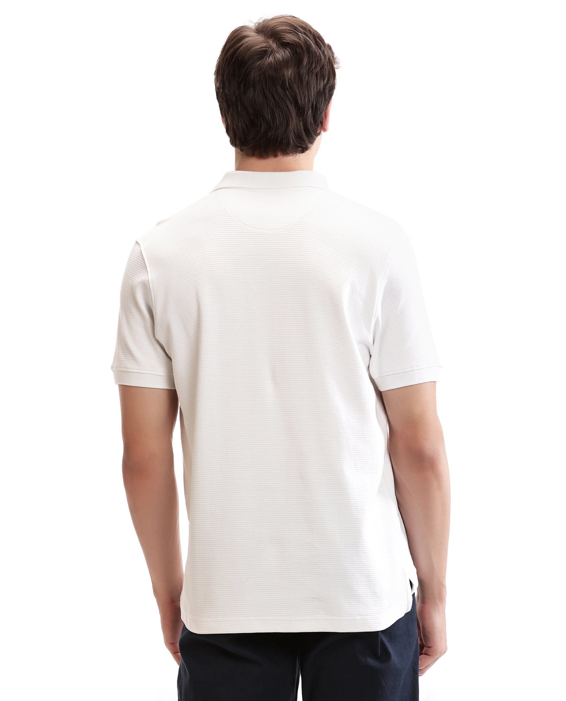 Pure White Knitted Ottoman Polo with Ribbed Collar