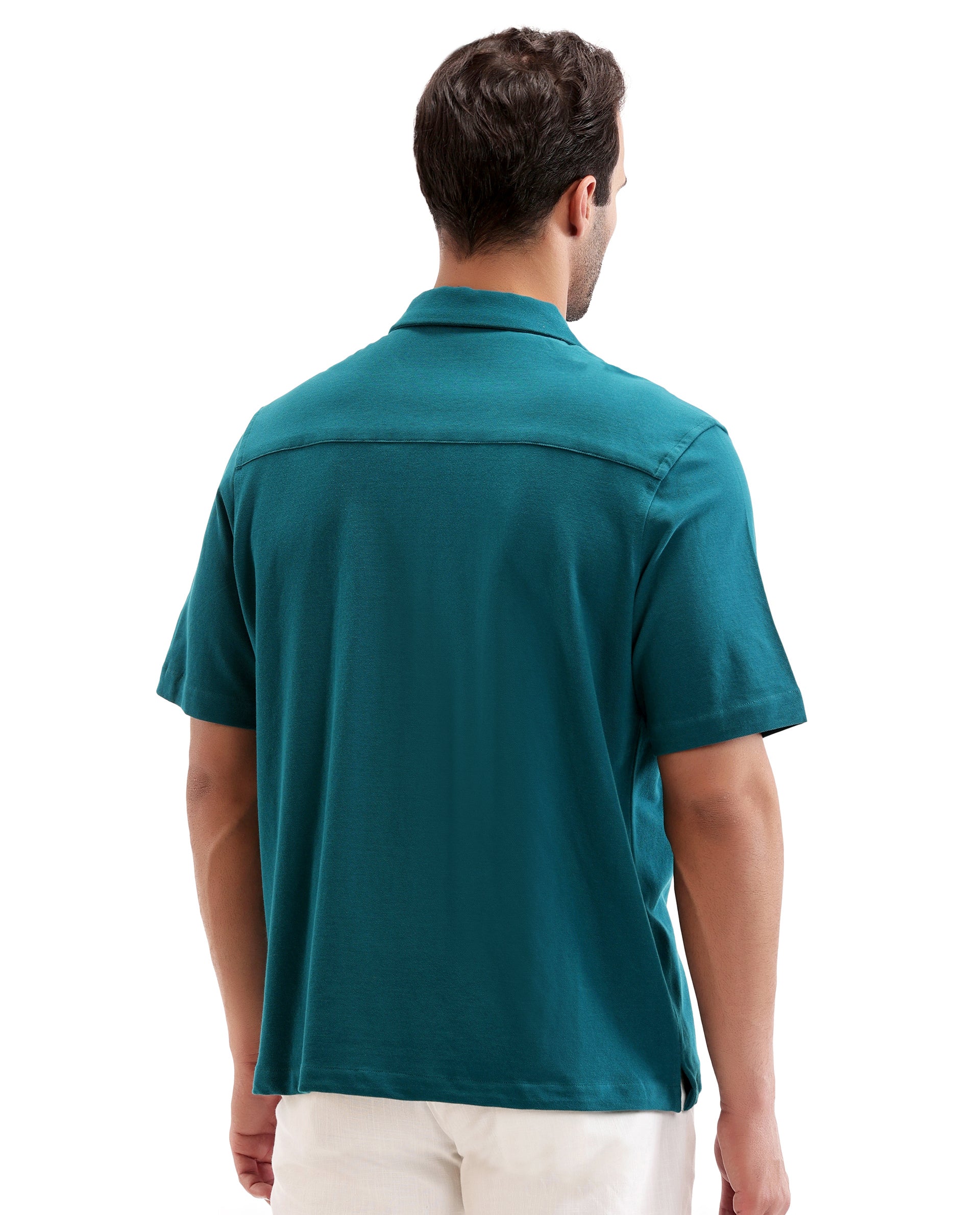 Ocean Teal Pique Knit Shirt with 7C Engraved Snap Buttons, Gun Metal Badge
