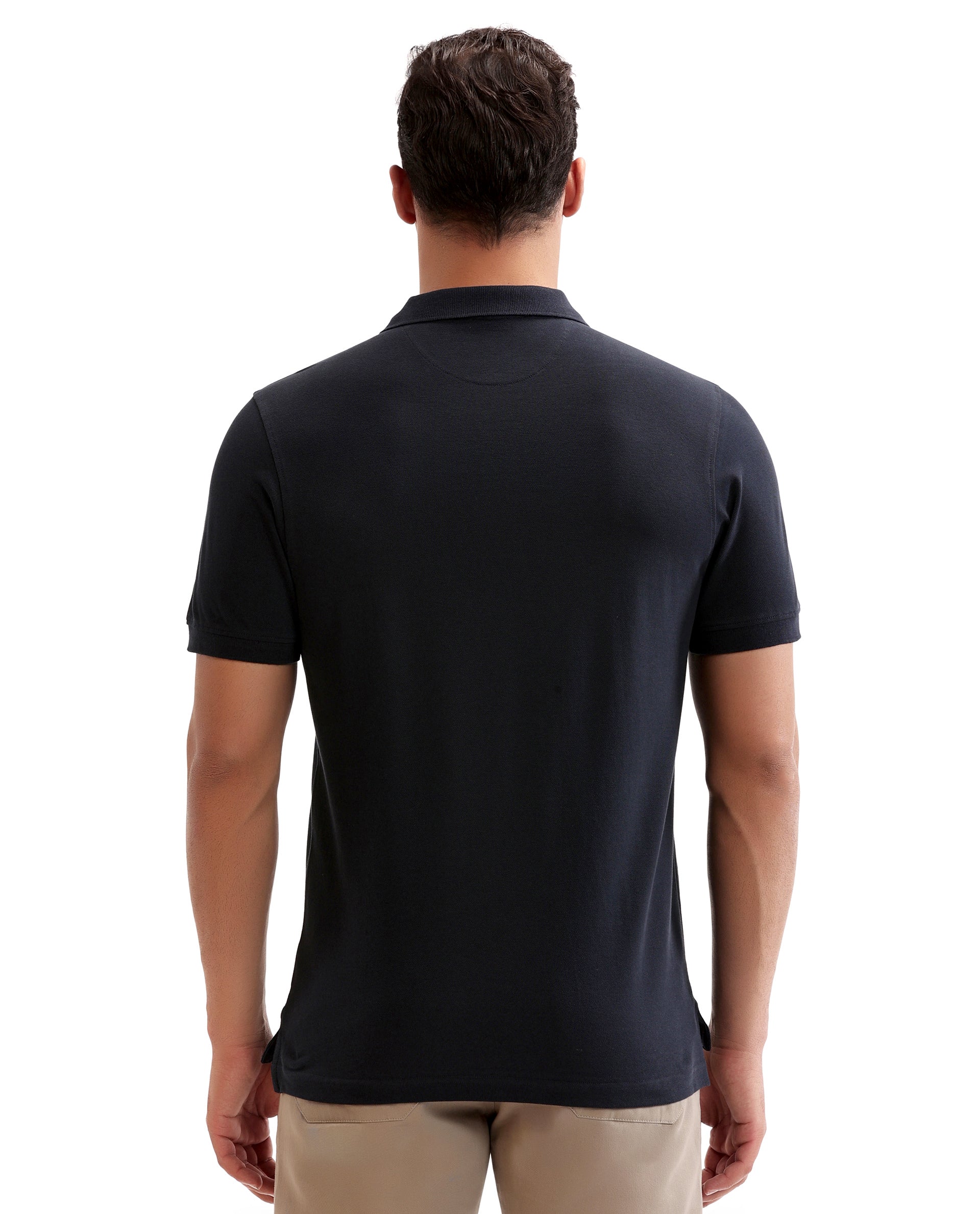 Midnight Navy Blue Pique Polo with 7C Snap Buttons, Metal Badge