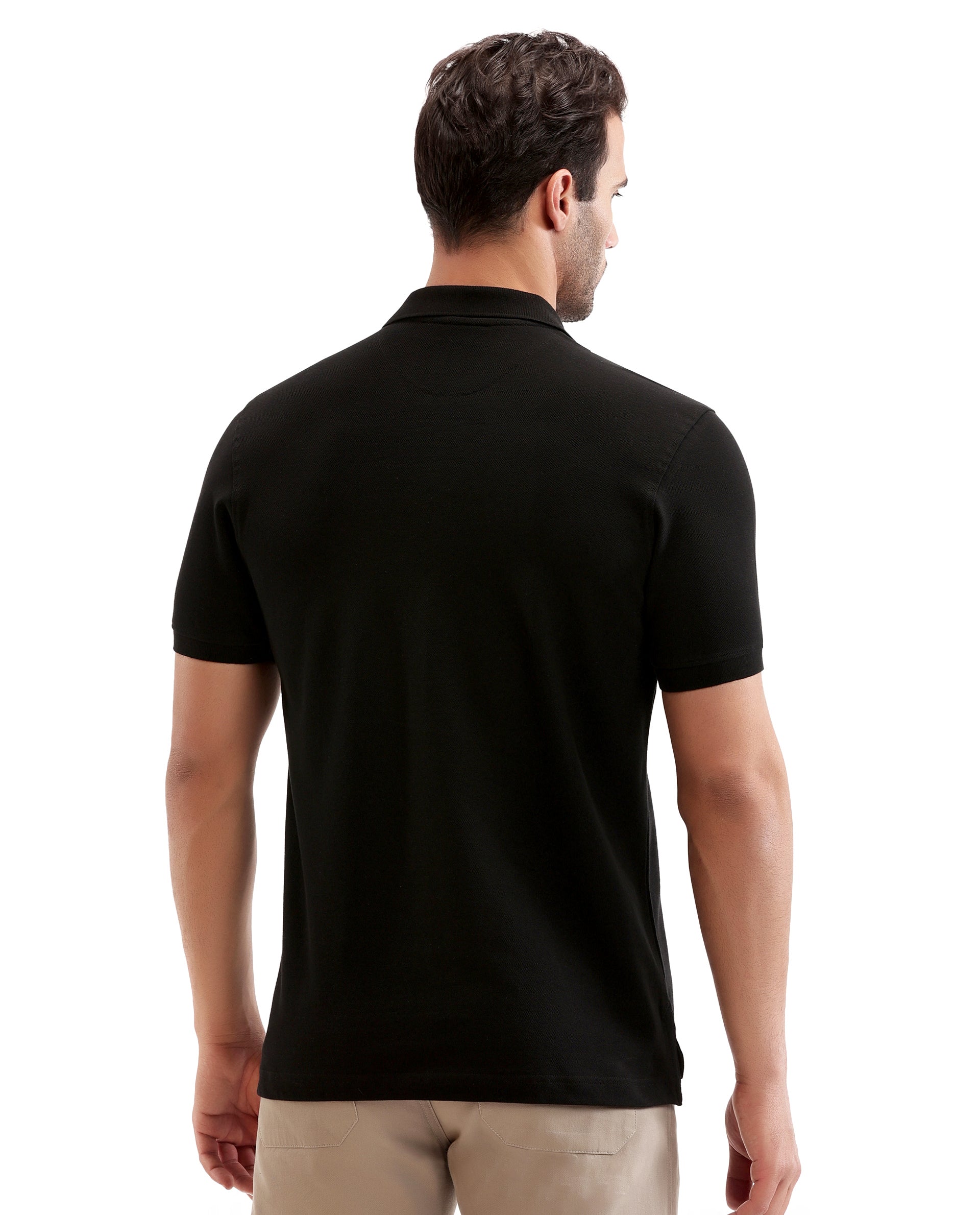 Charcoal Black Pique Polo with 7C Metal Zip, Metal Badge