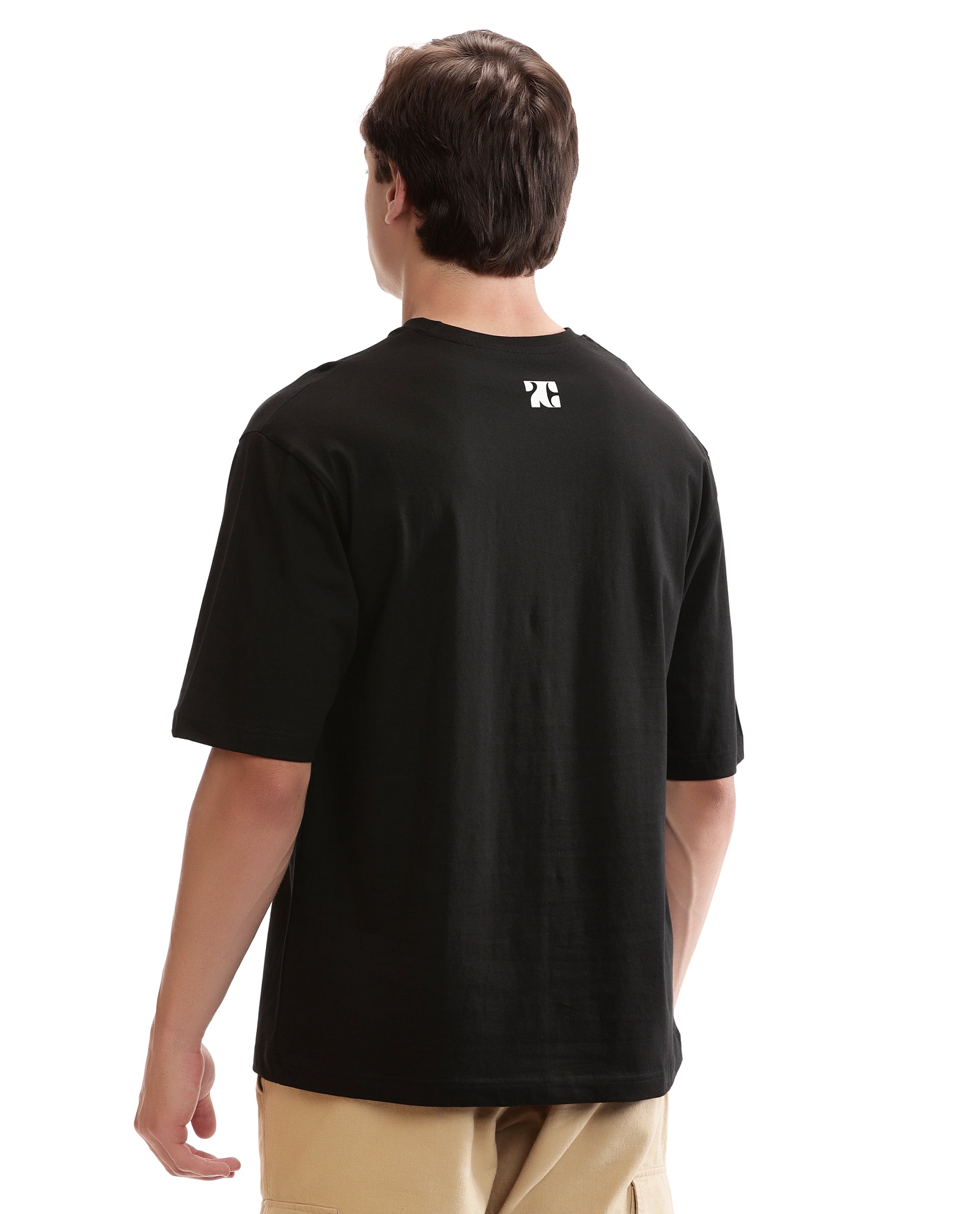 Charcoal Black Single Jersey Crew Neck Oversized T-Shirt with Pure White Non-PVC Print
