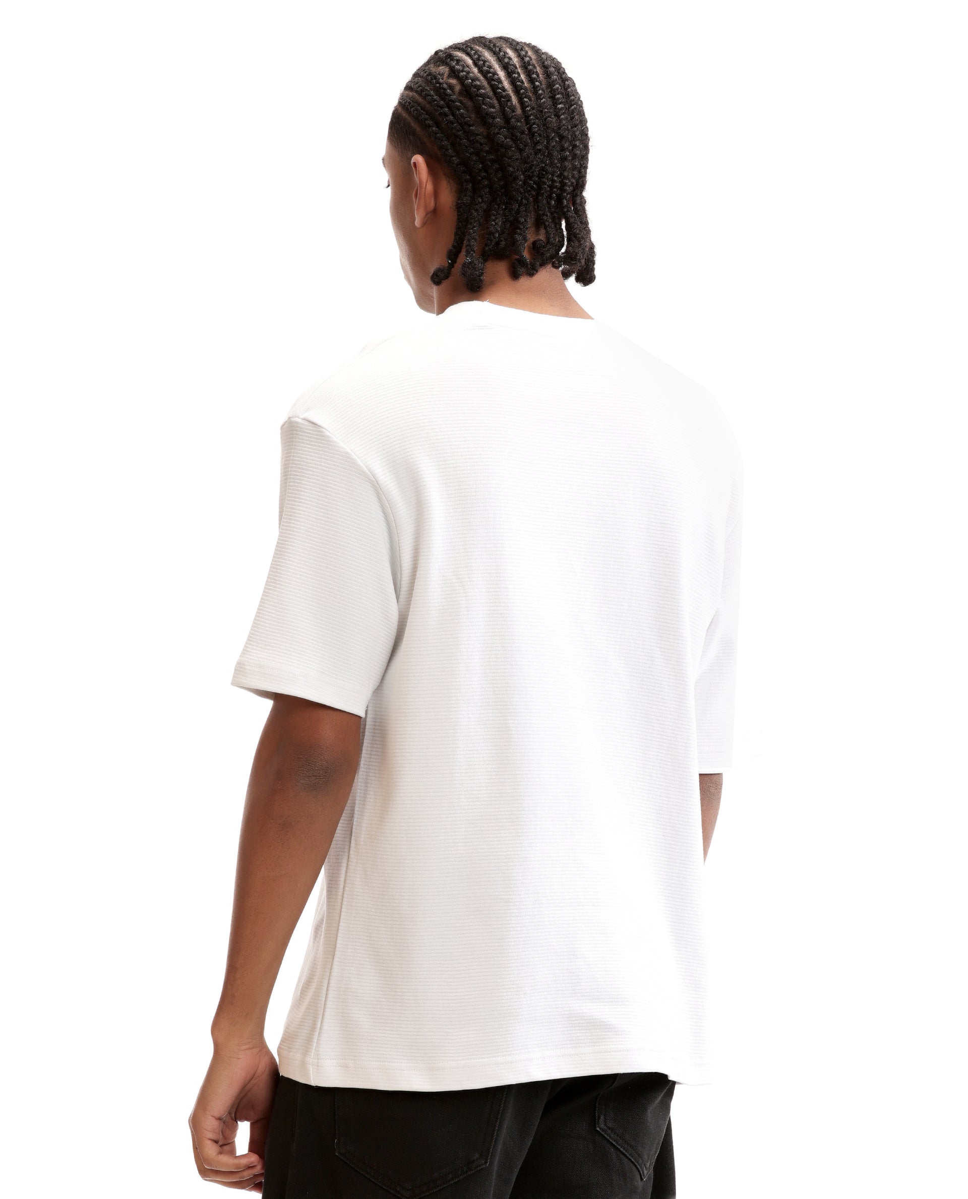 Pure White Knitted Ottoman Crew Neck Oversized T-Shirt