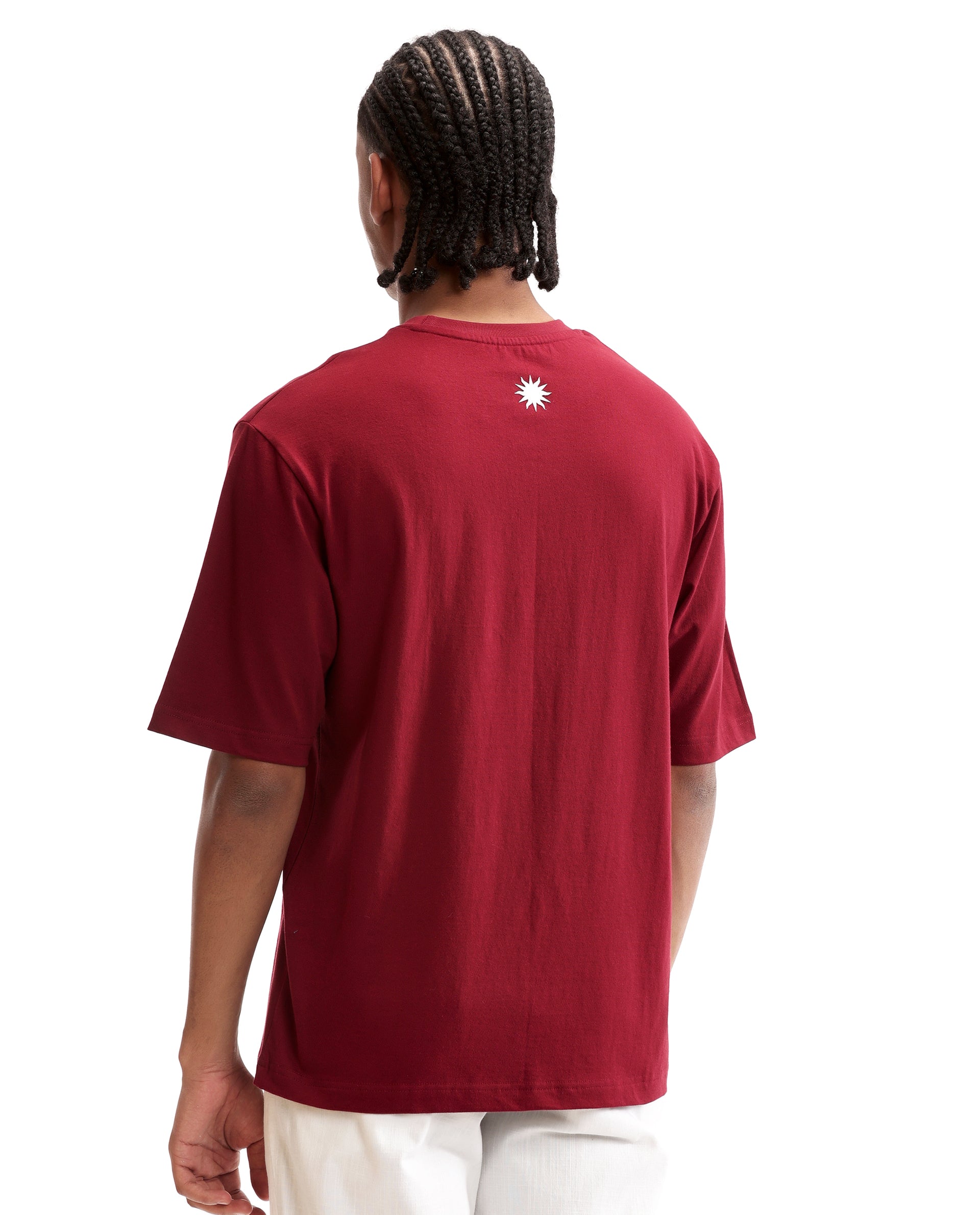 Bordeaux Maroon Single Jersey Crew Neck Oversized T-Shirt with Pure White HD Print