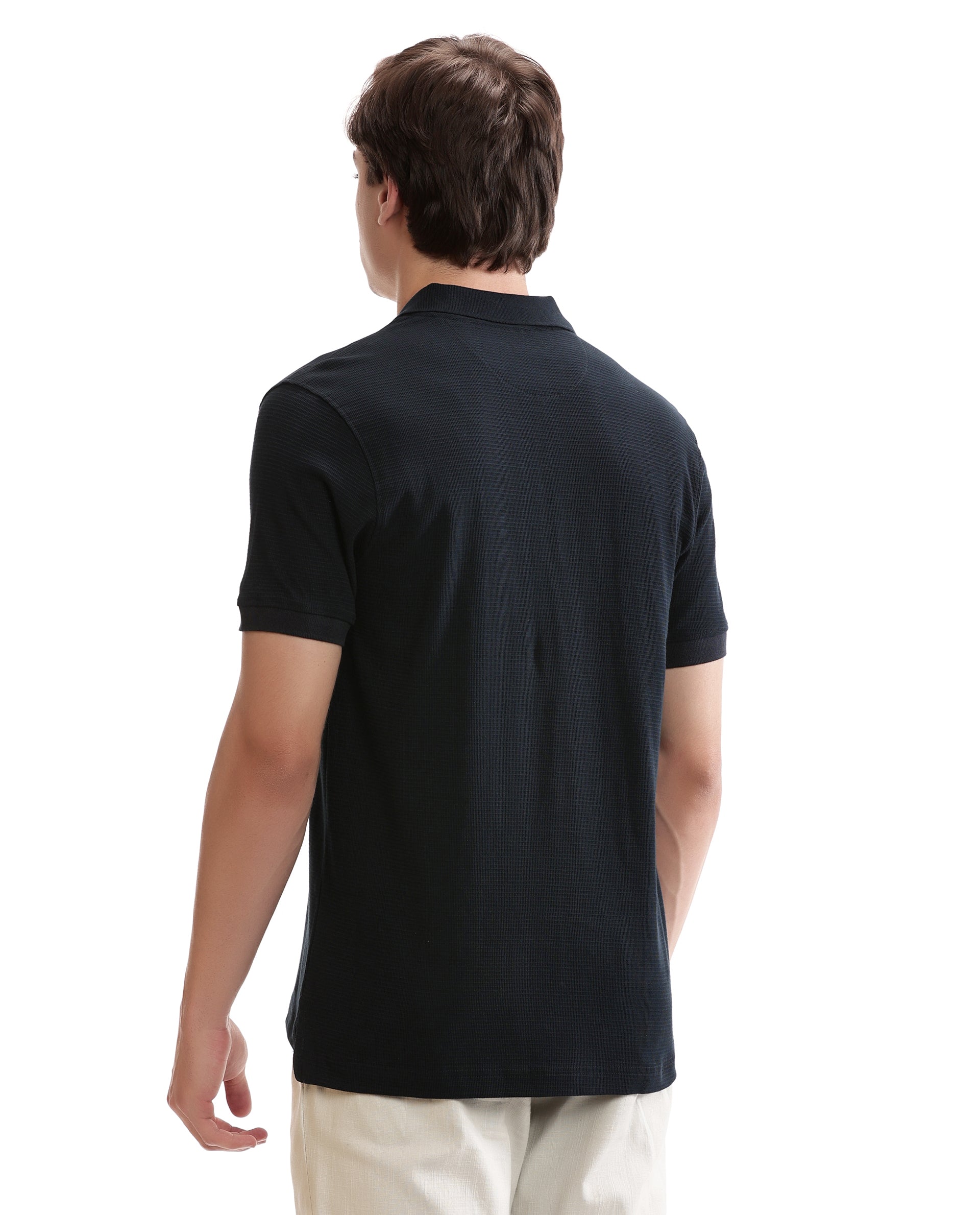 Midnight Navy Blue Knitted Waffle Polo with 7C Engraved Metal Badge